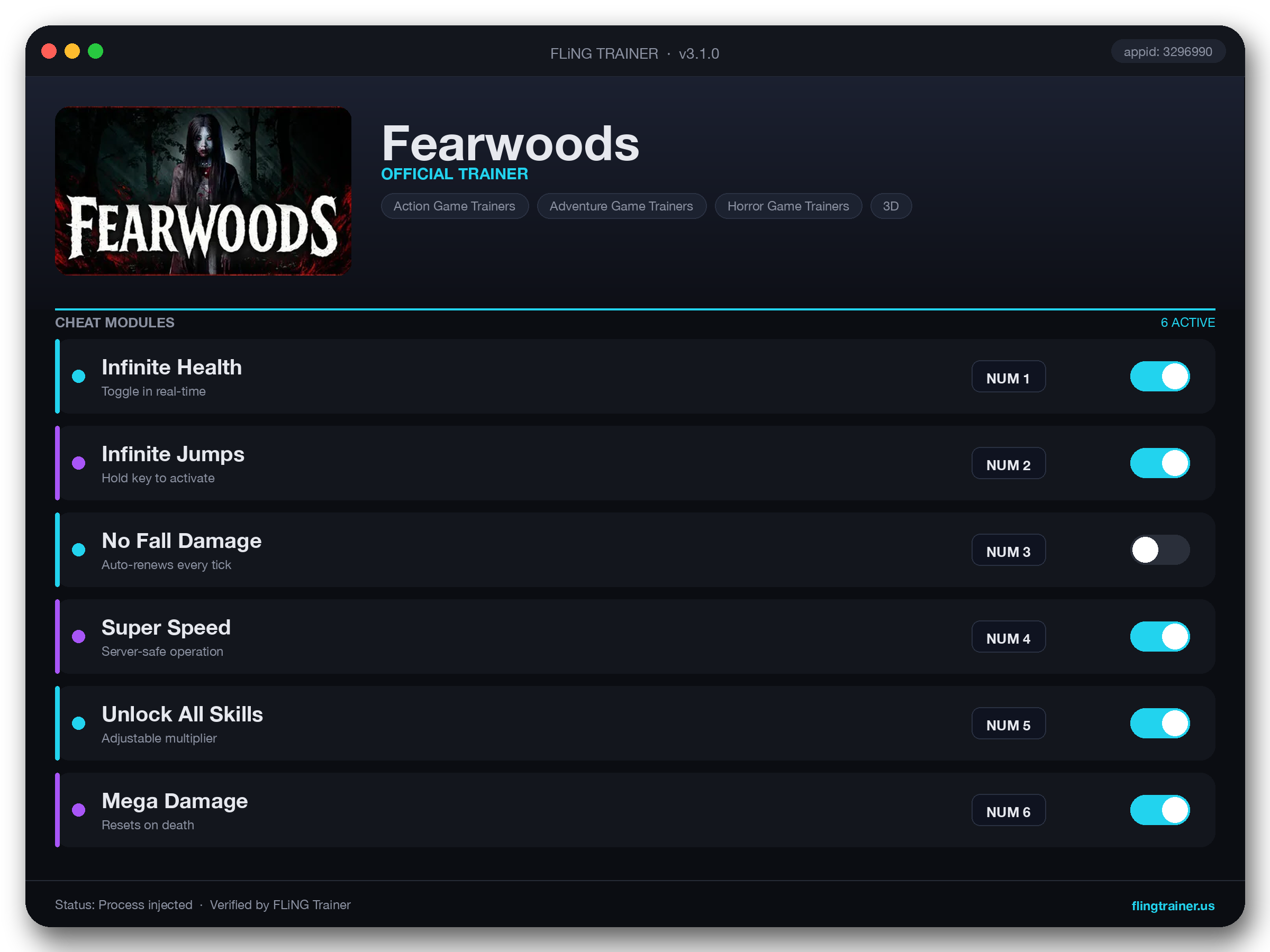 Fearwoods Trainer interface