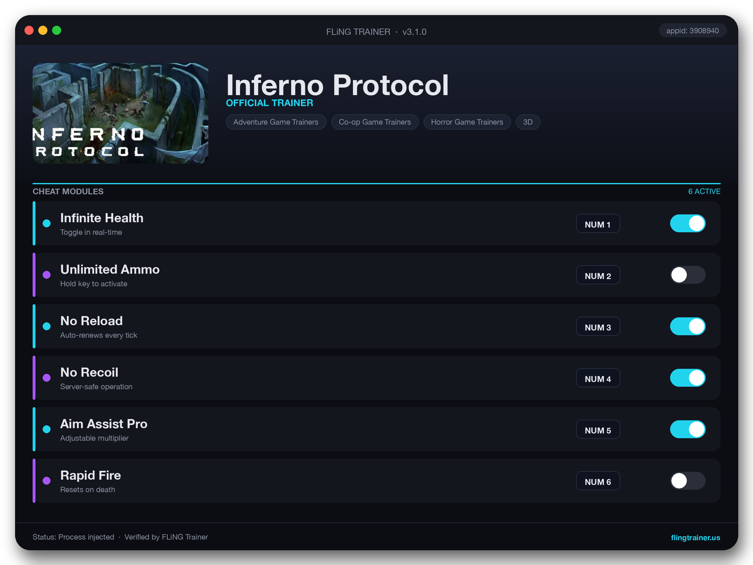 Inferno Protocol Trainer interface