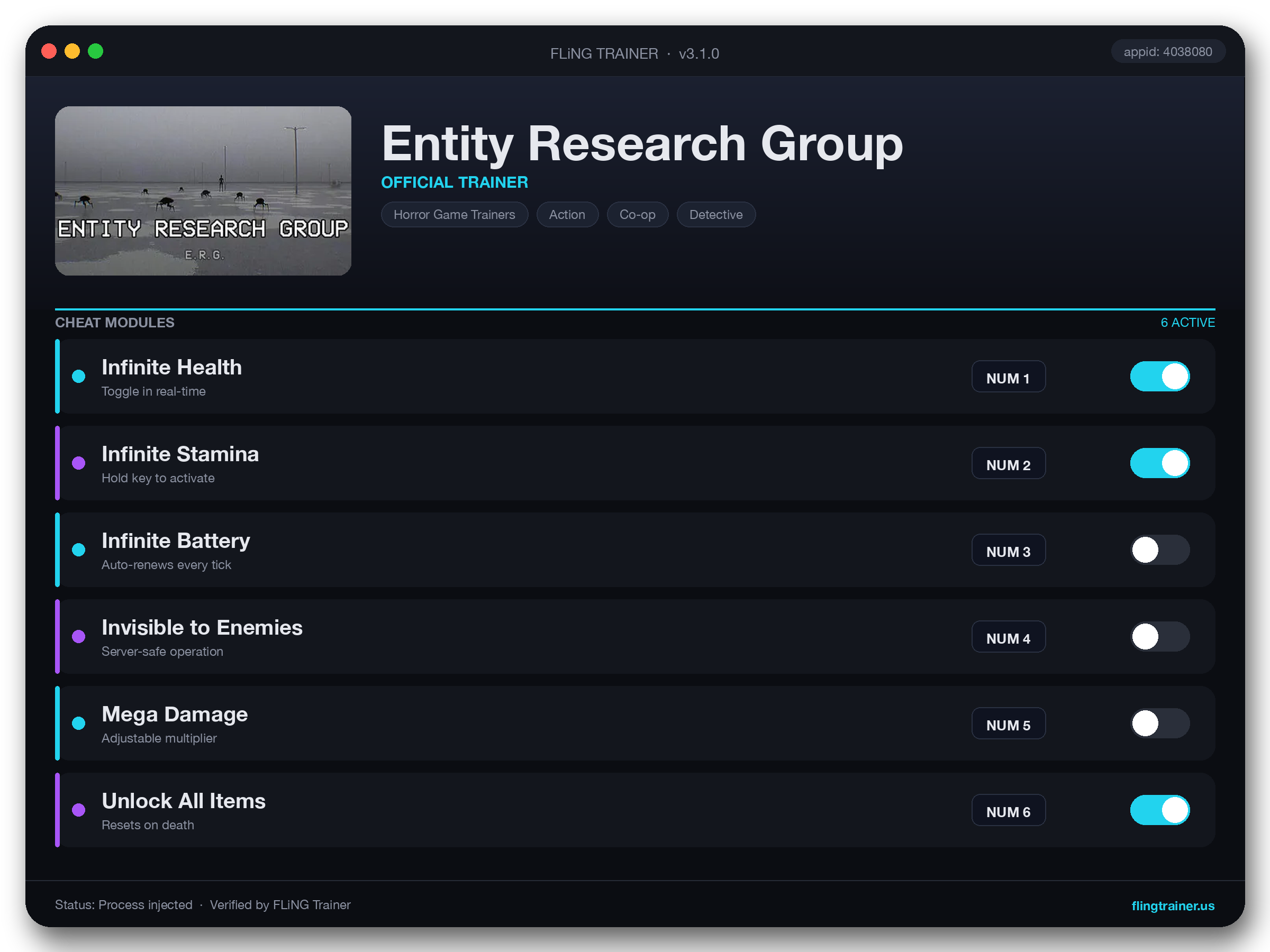 Entity Research Group Trainer interface