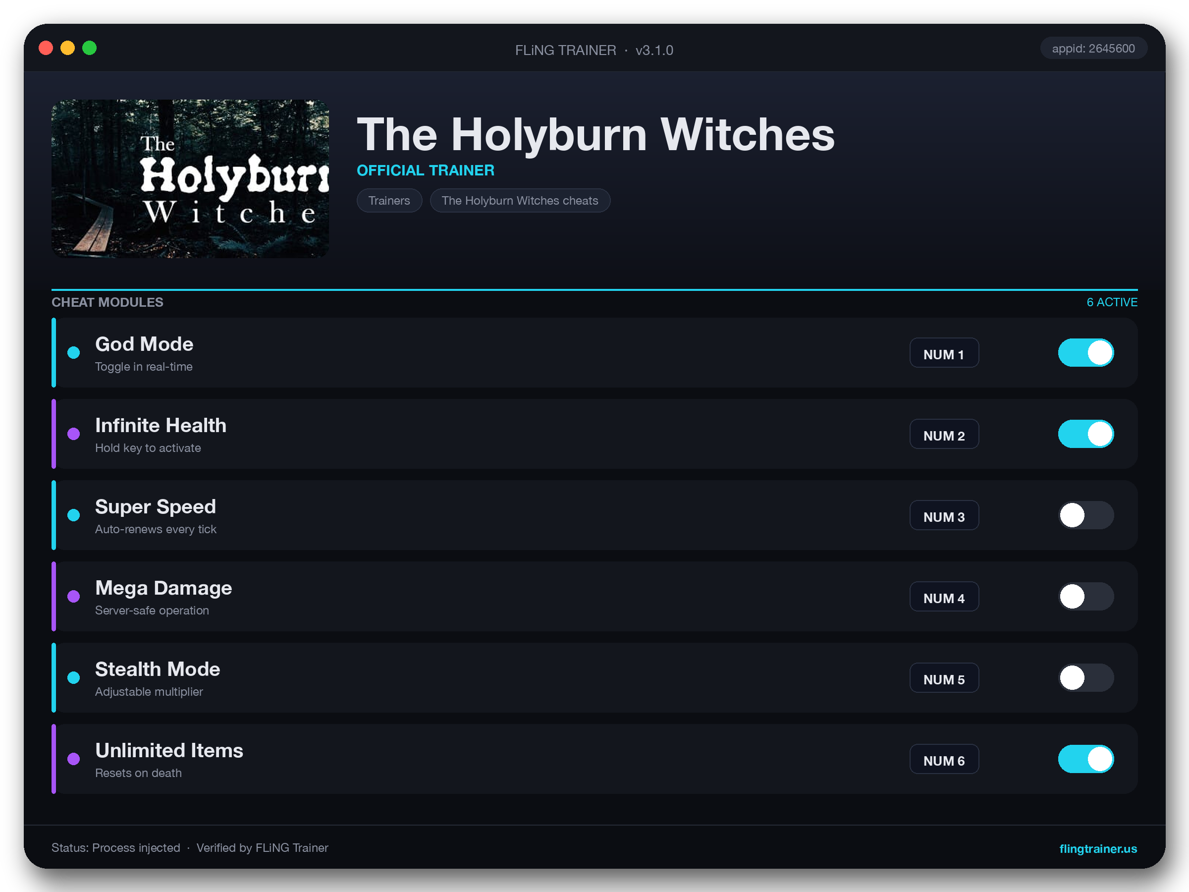 The Holyburn Witches Trainer interface