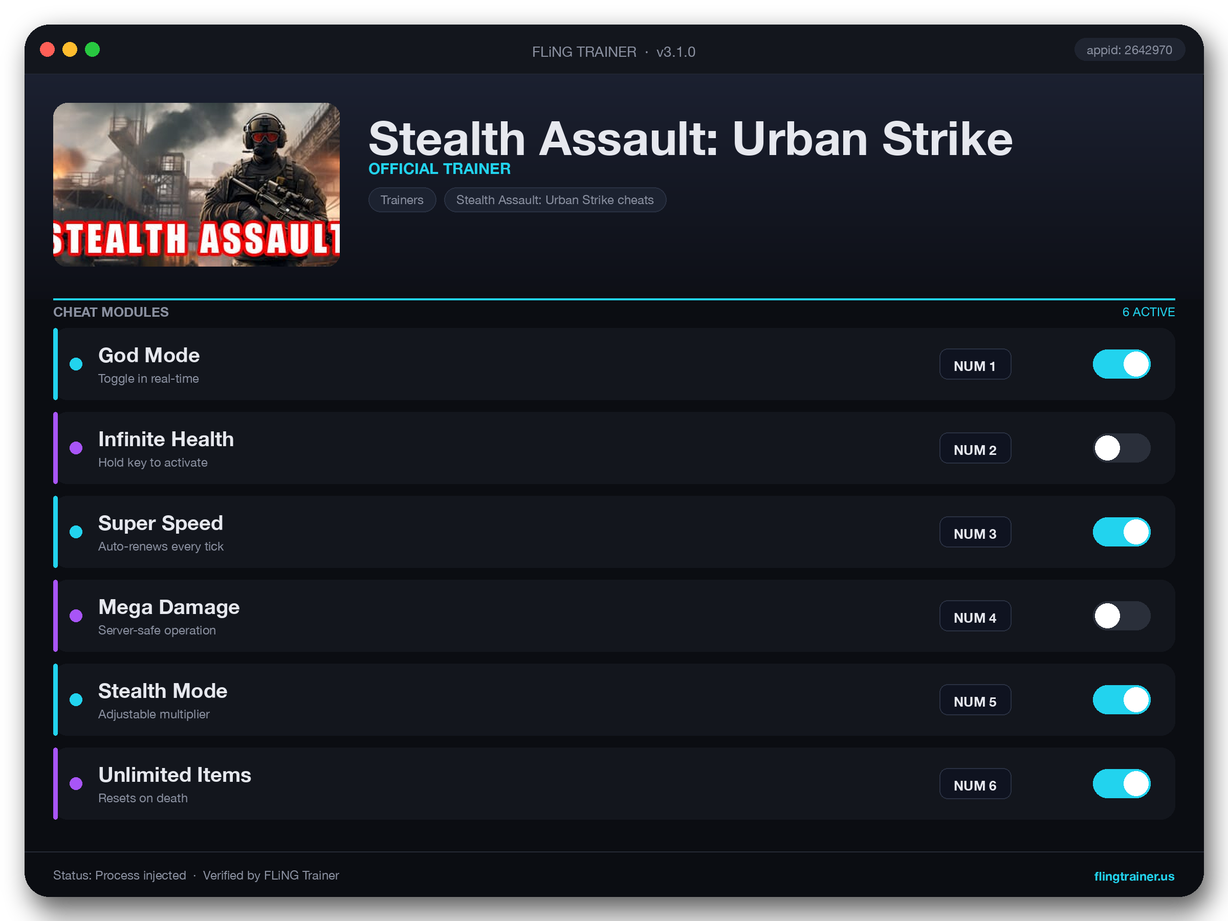 Stealth Assault: Urban Strike Trainer interface