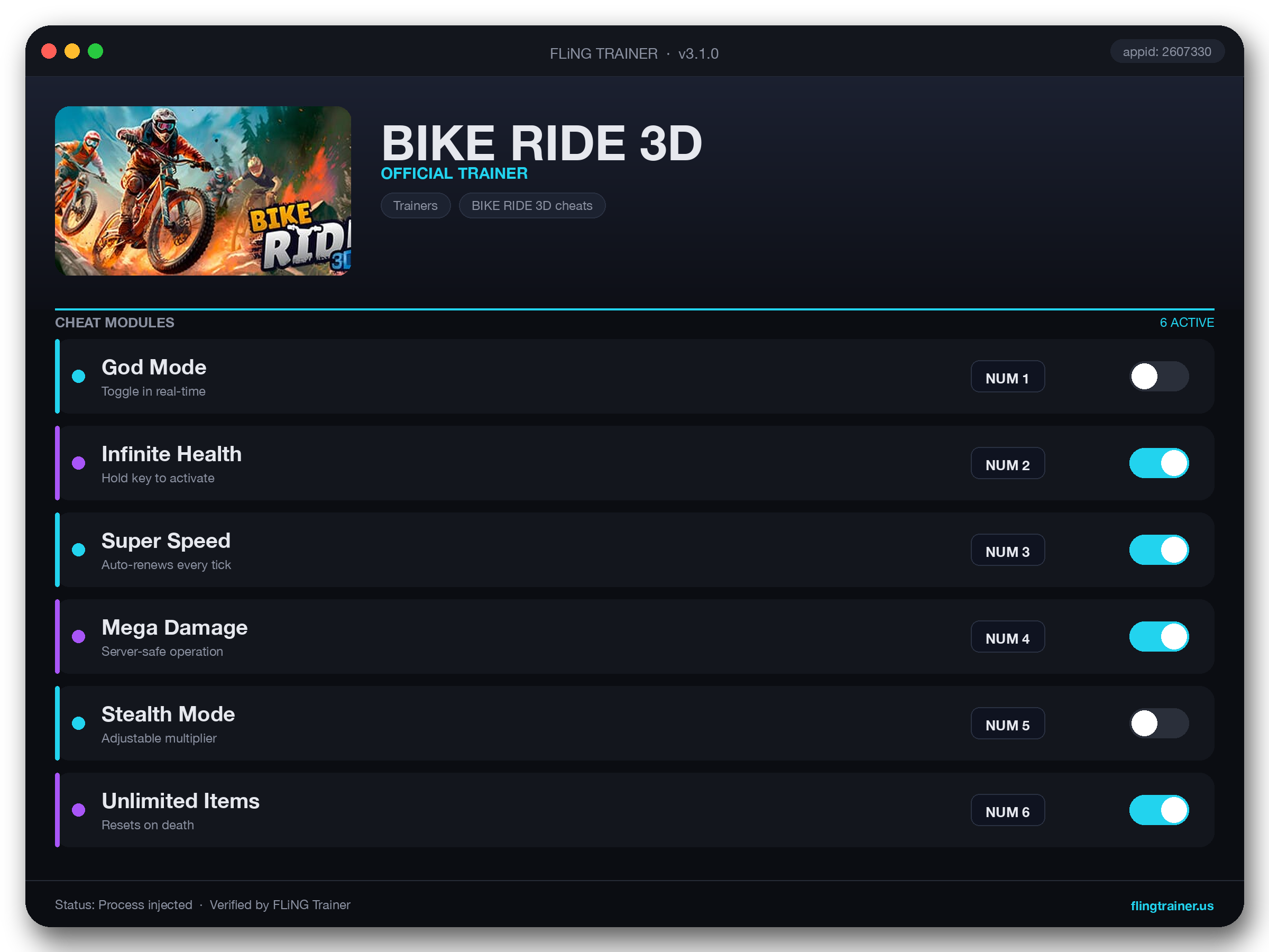 BIKE RIDE 3D Trainer interface