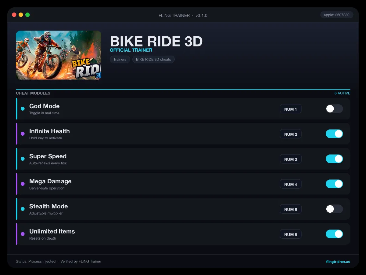 BIKE RIDE 3D Trainer interface