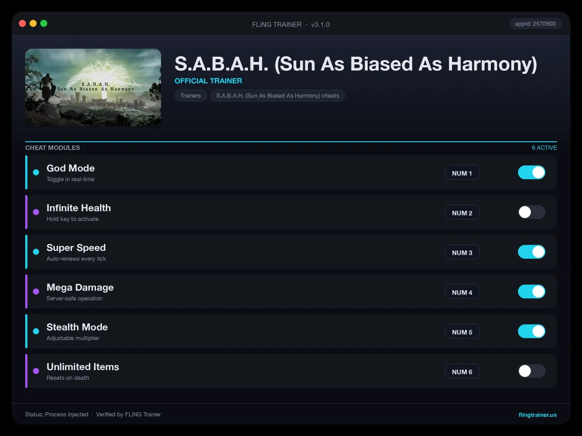 S.A.B.A.H. (Sun As Biased As Harmony) Trainer interface