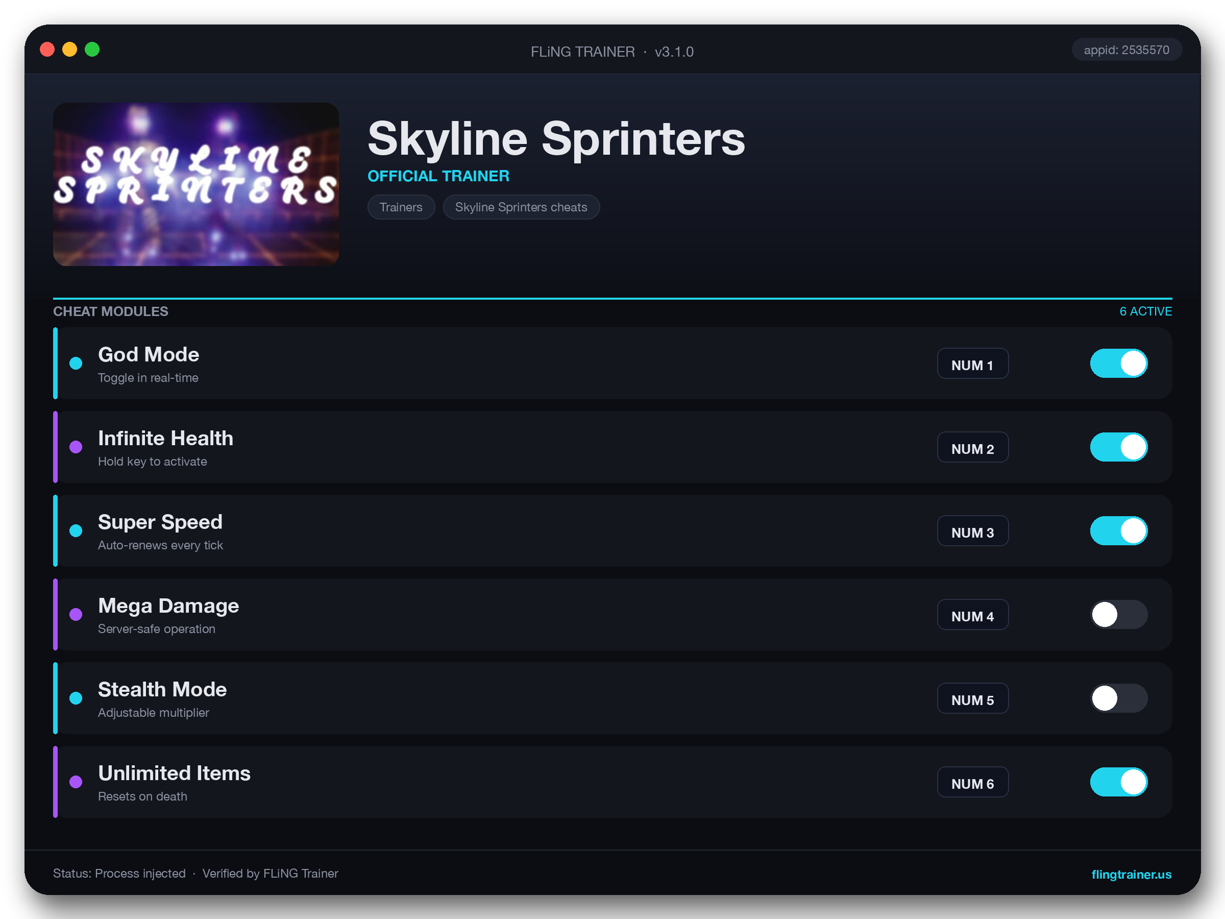 Skyline Sprinters Trainer interface