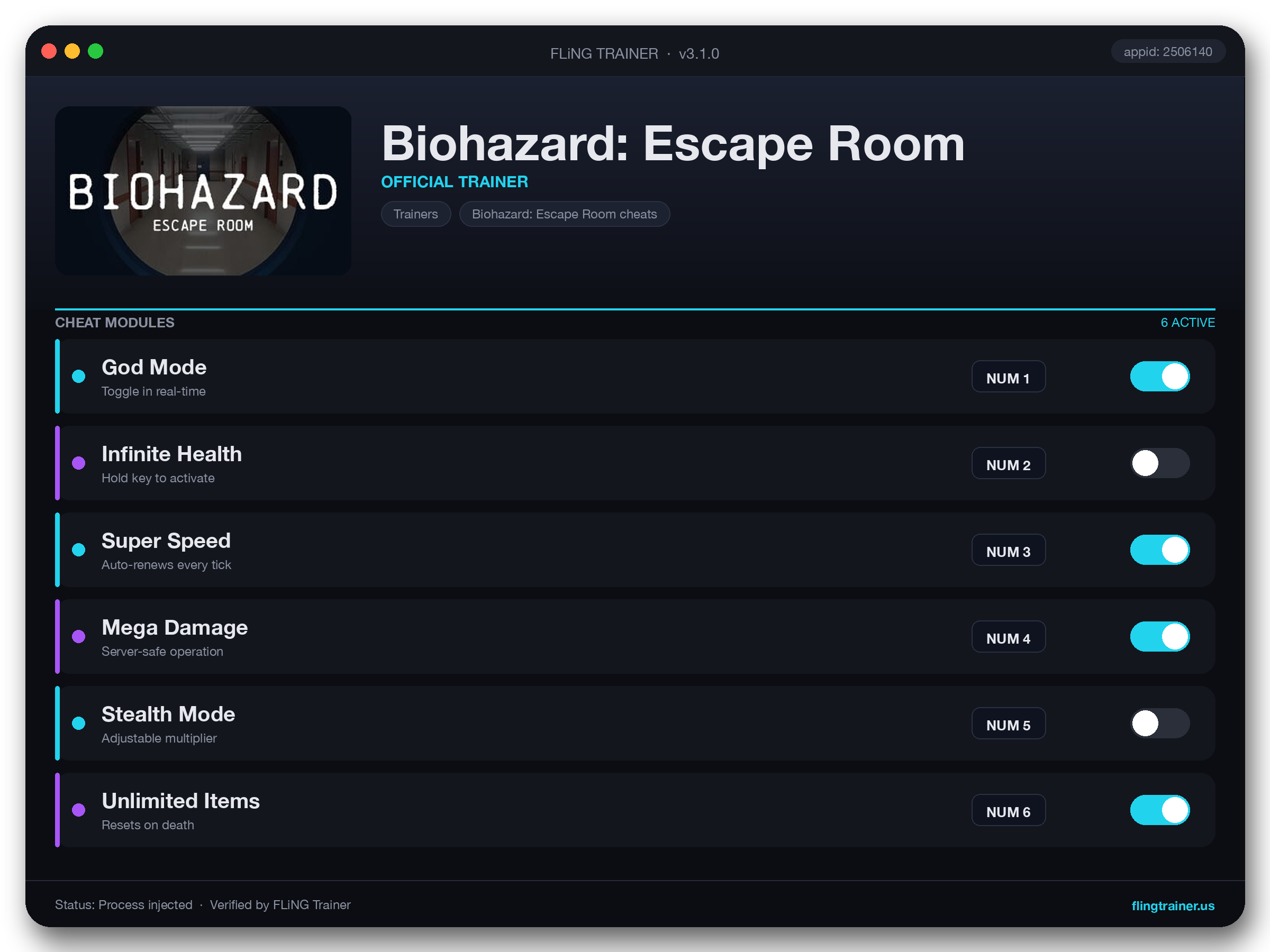 Biohazard: Escape Room Trainer interface