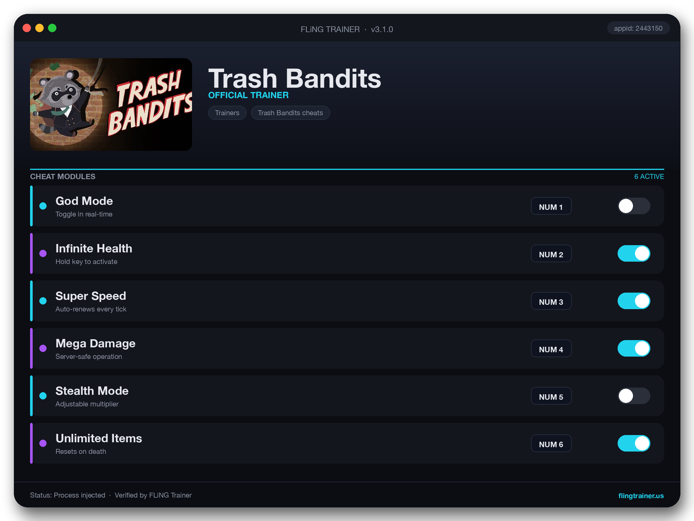 Trash Bandits Trainer interface