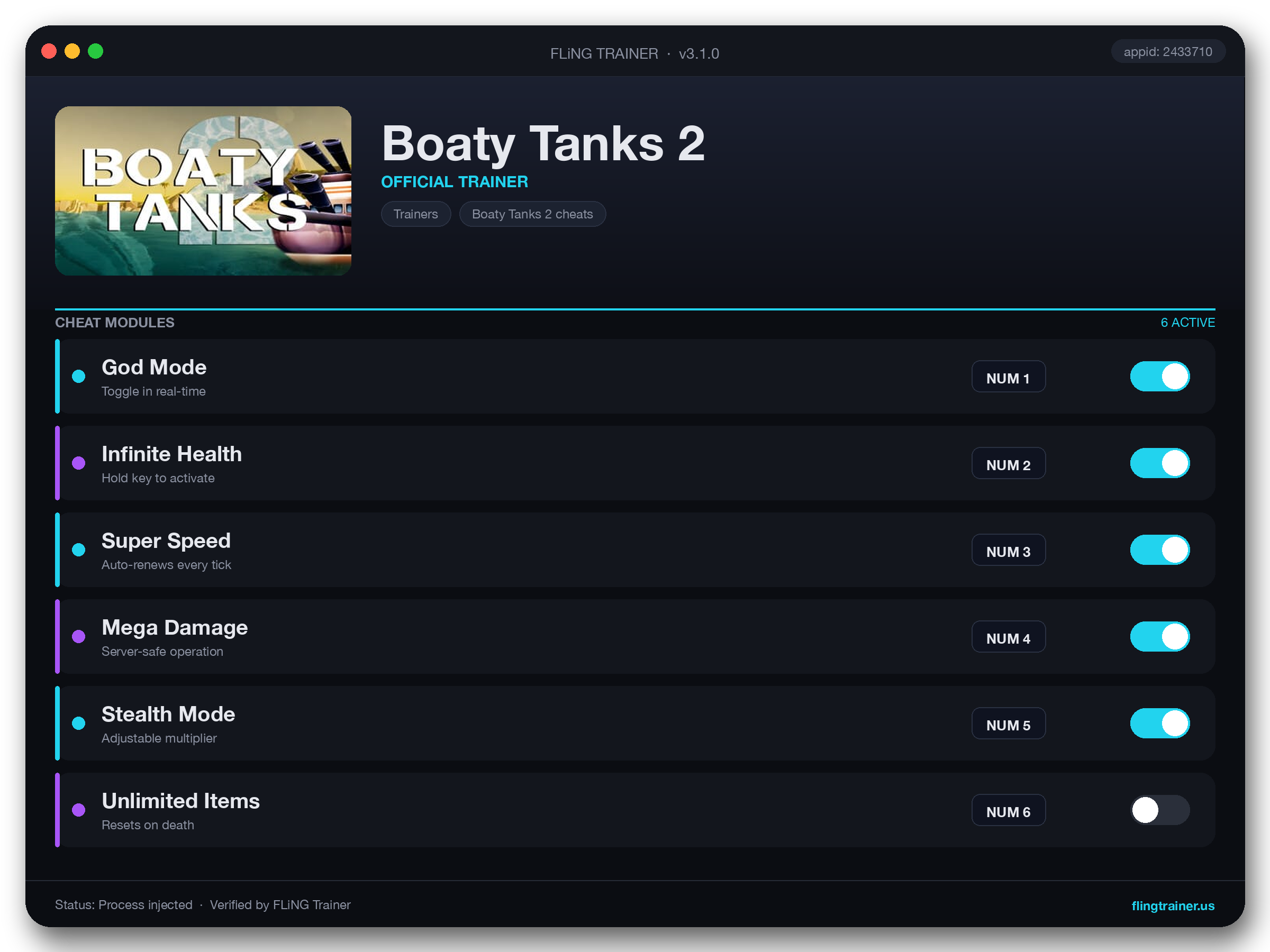 Boaty Tanks 2 Trainer interface