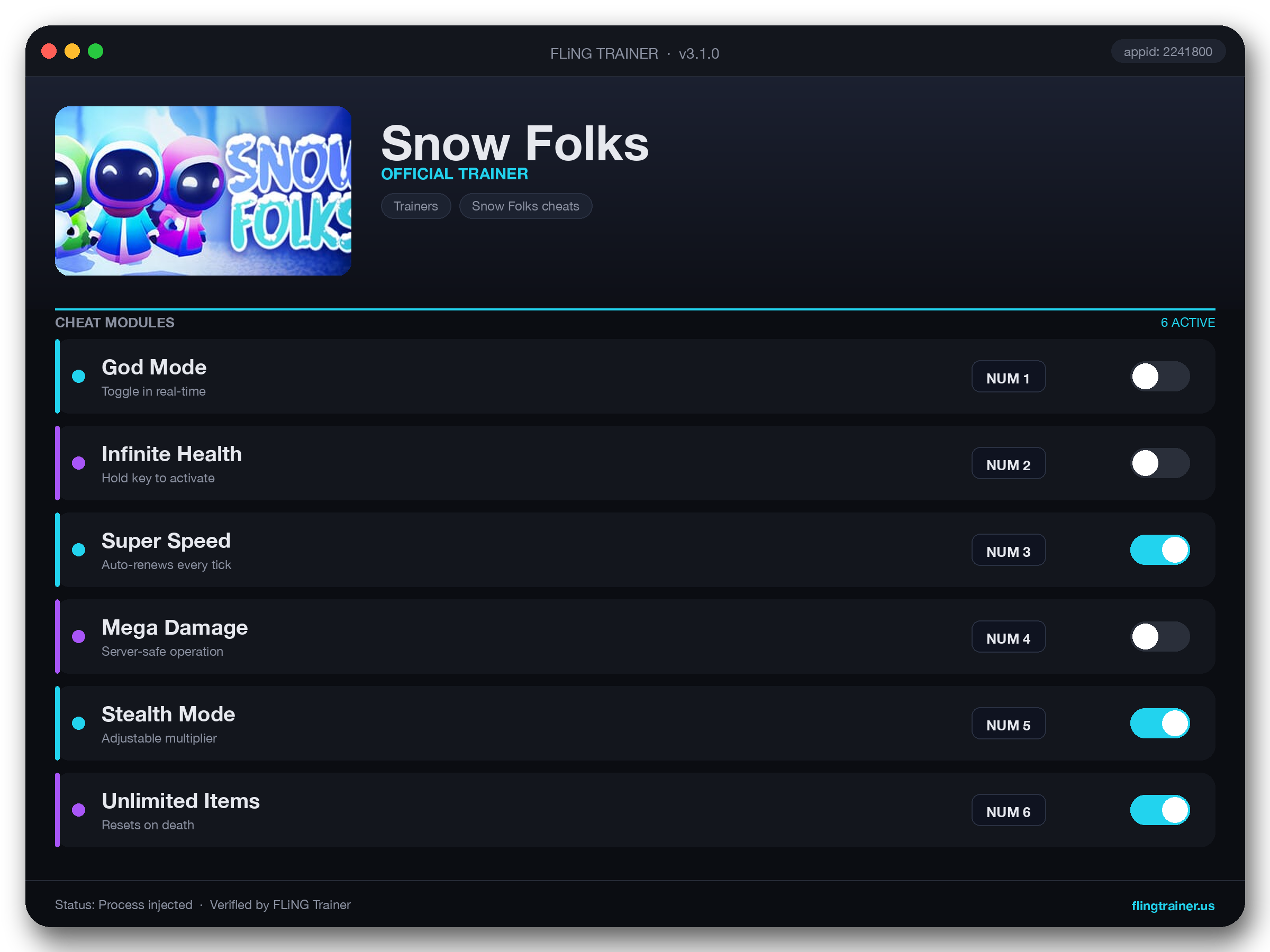 Snow Folks Trainer interface