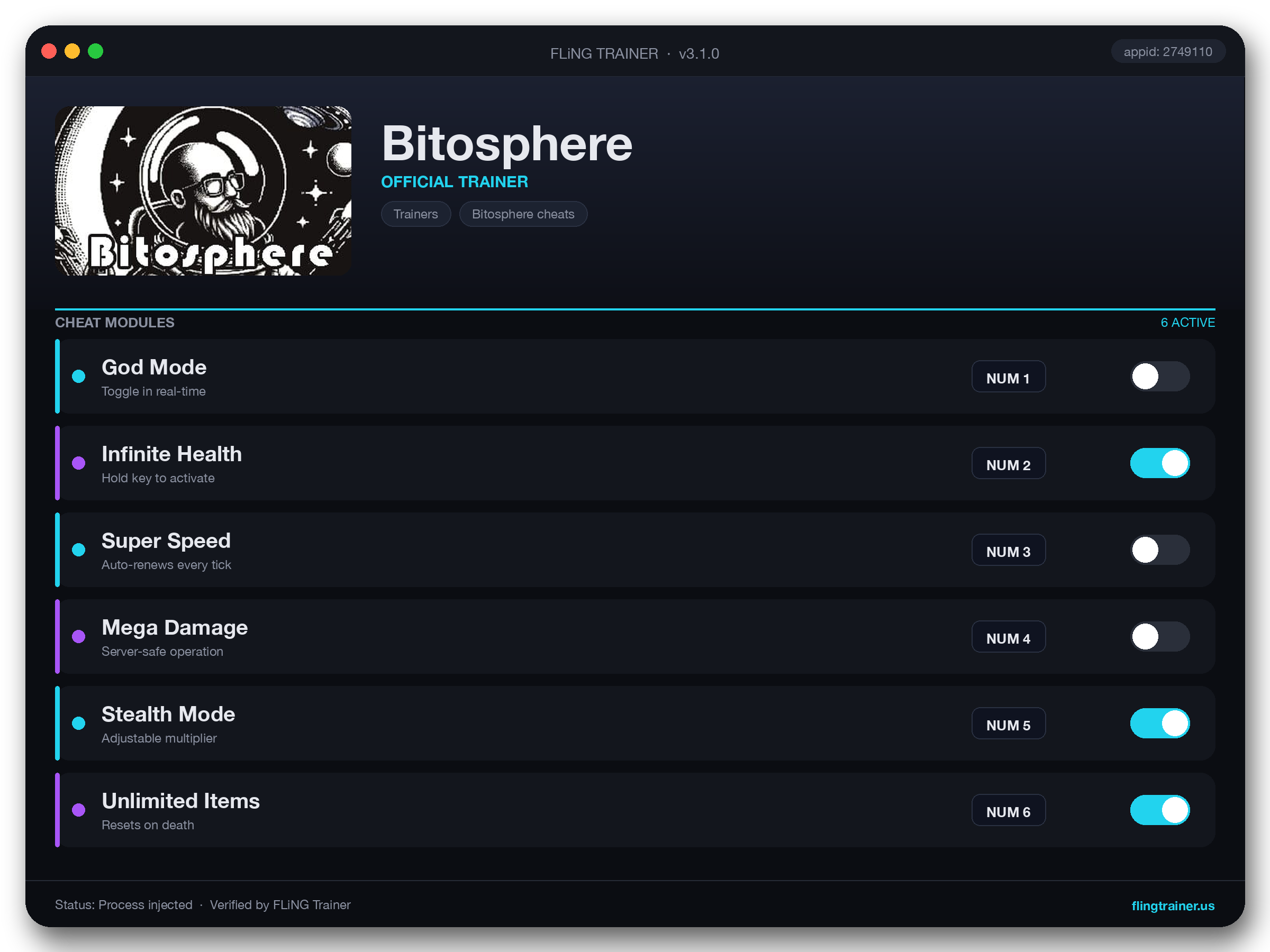 Bitosphere Trainer interface