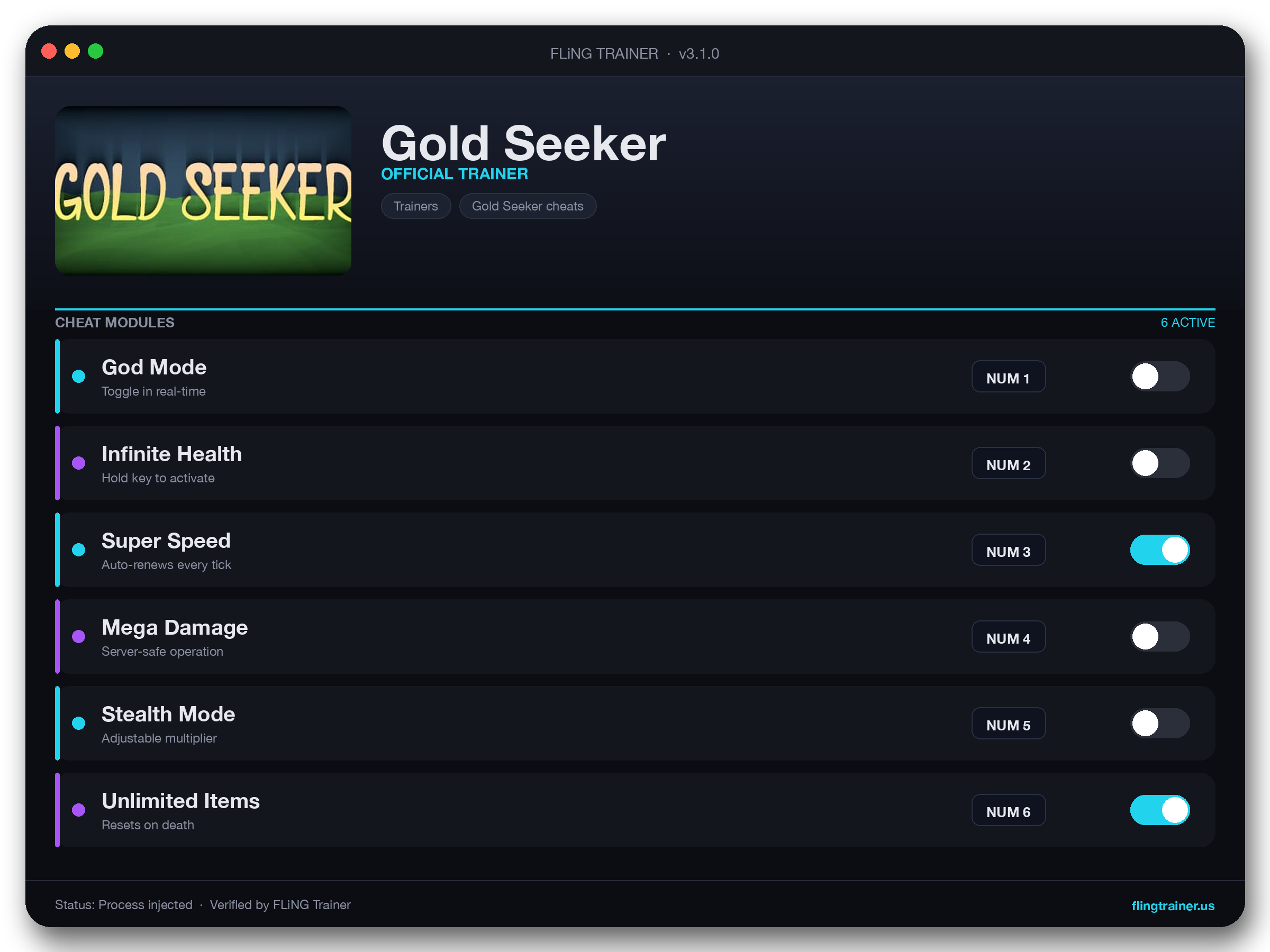 Gold Seeker Trainer interface
