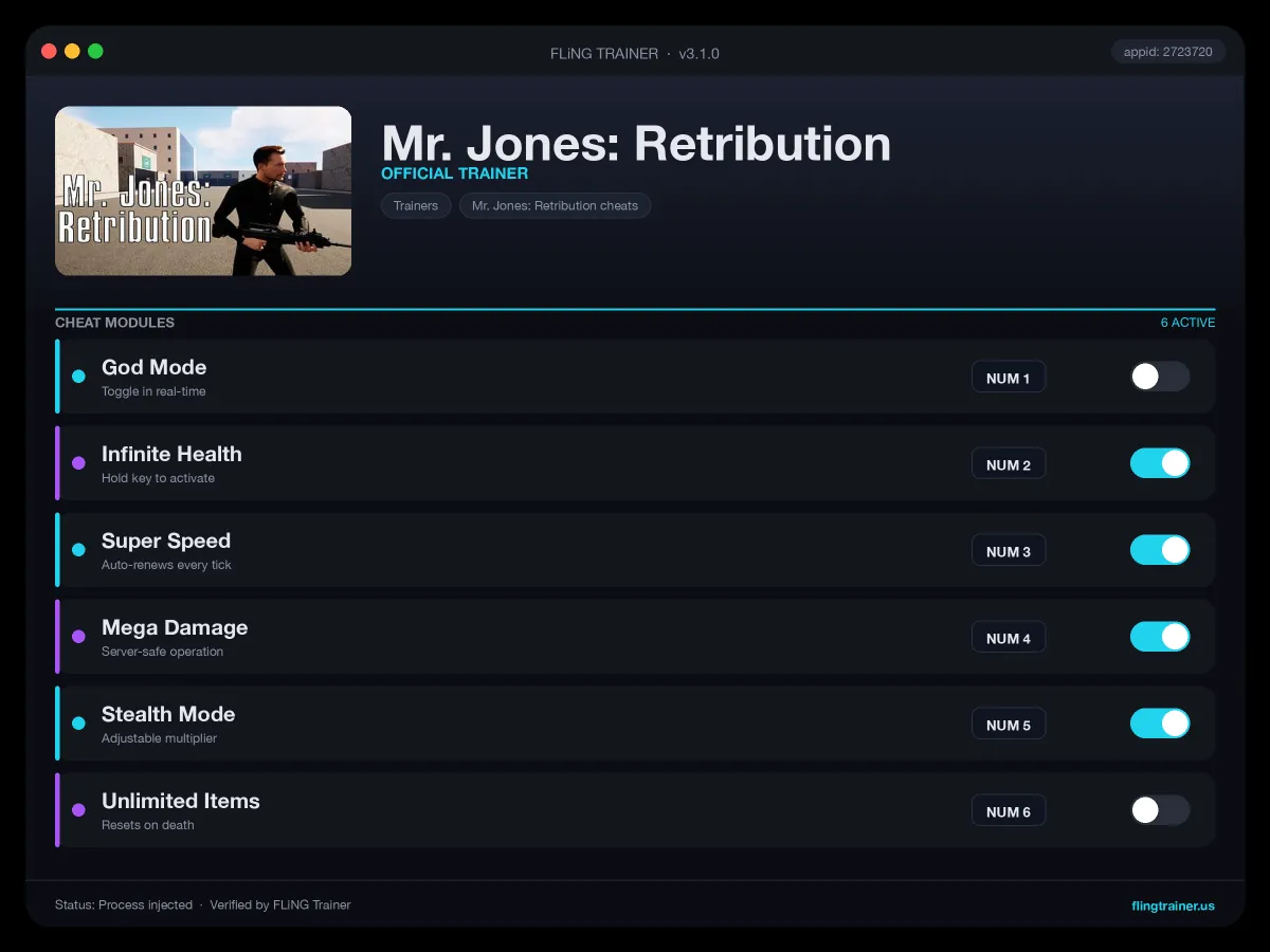 Mr. Jones: Retribution Trainer interface