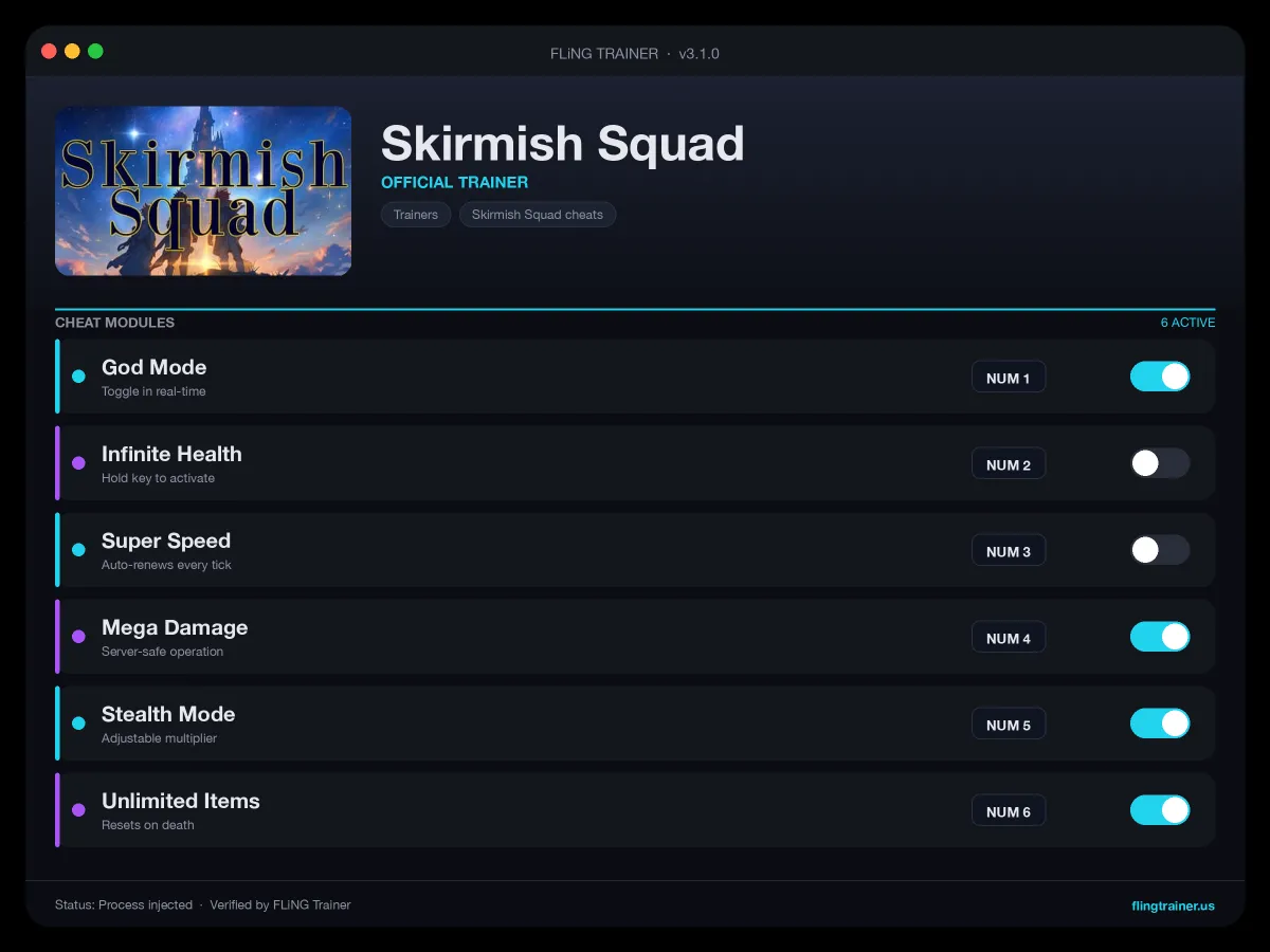Skirmish Squad Trainer interface