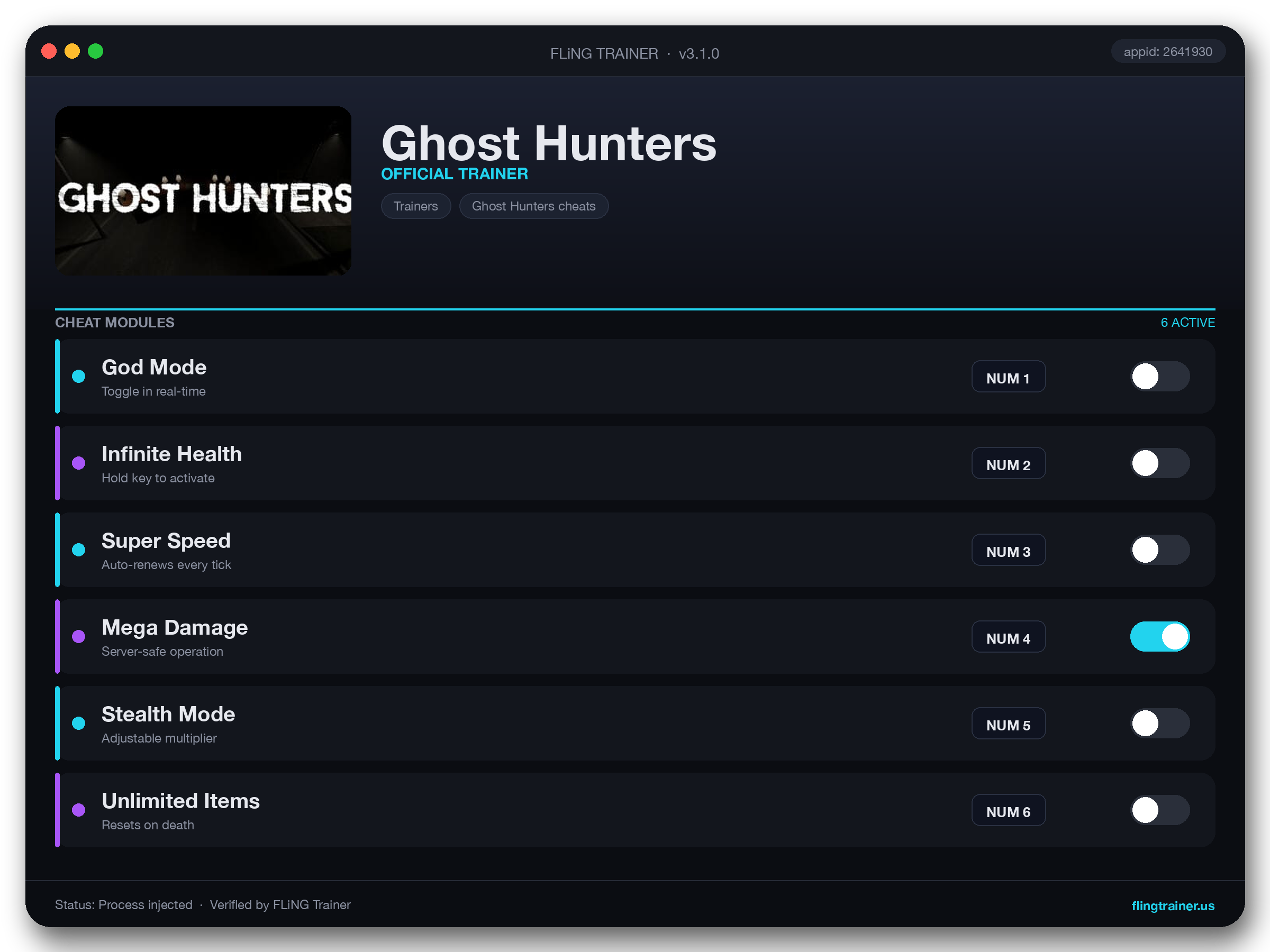 Ghost Hunters Trainer interface