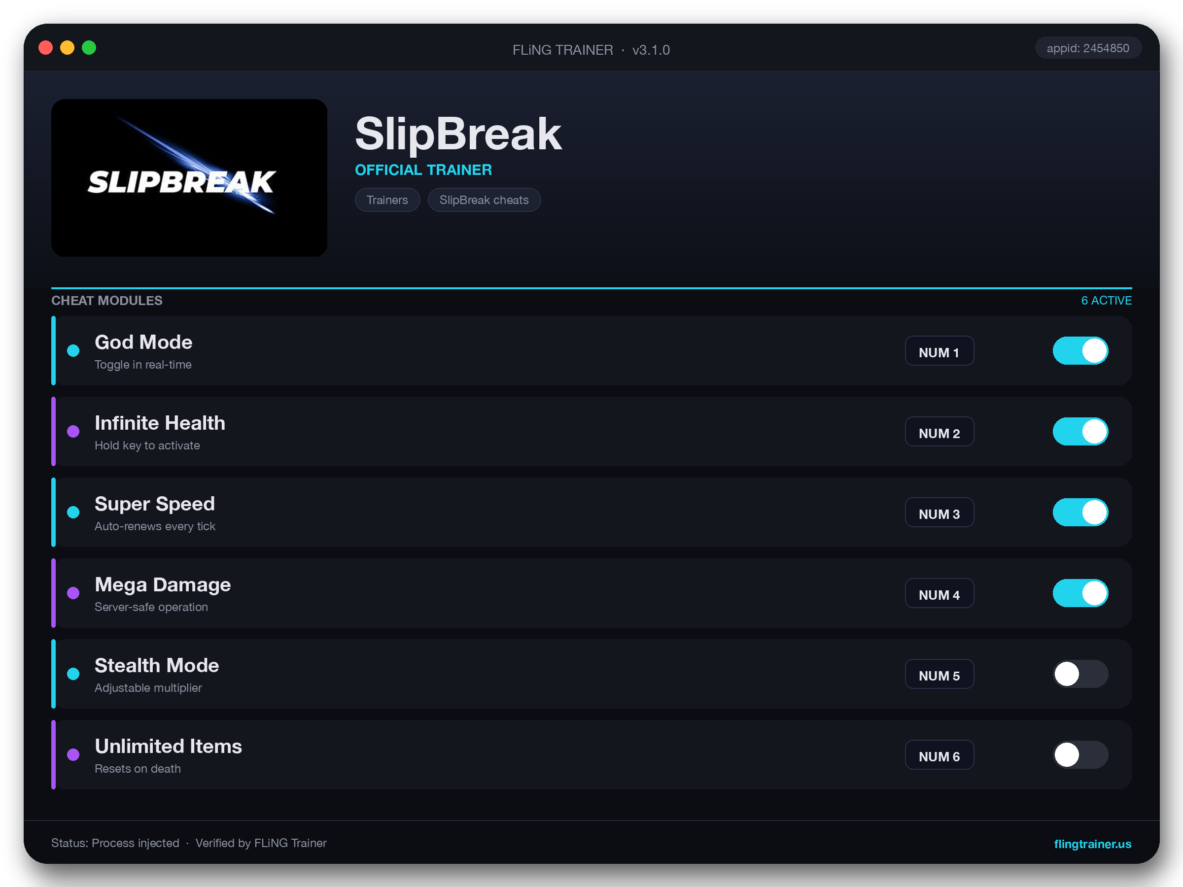 SlipBreak Trainer interface