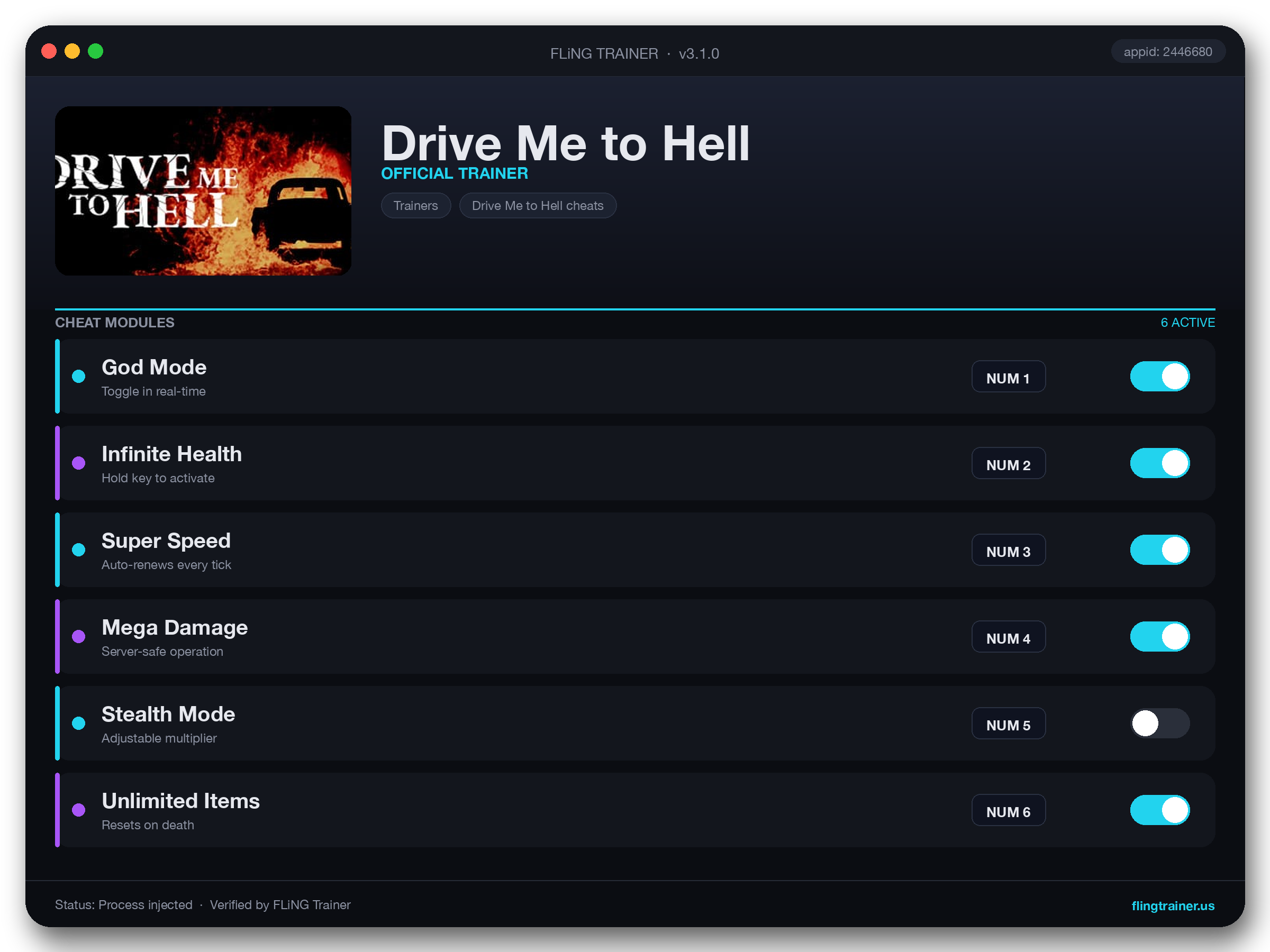 Drive Me to Hell Trainer interface