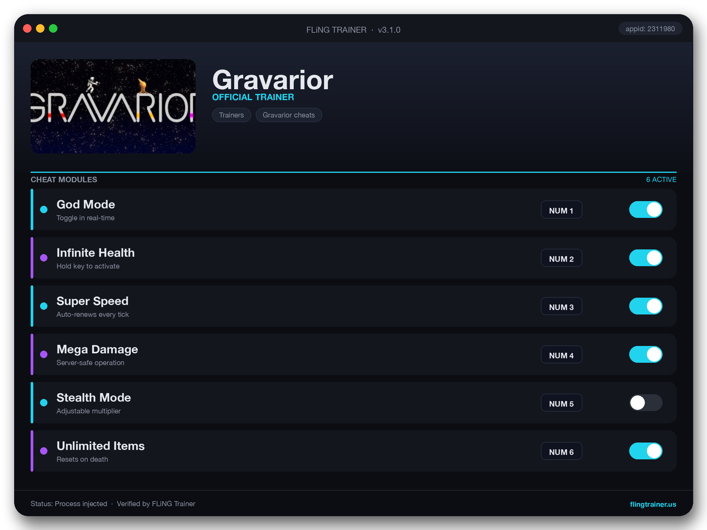 Gravarior Trainer interface
