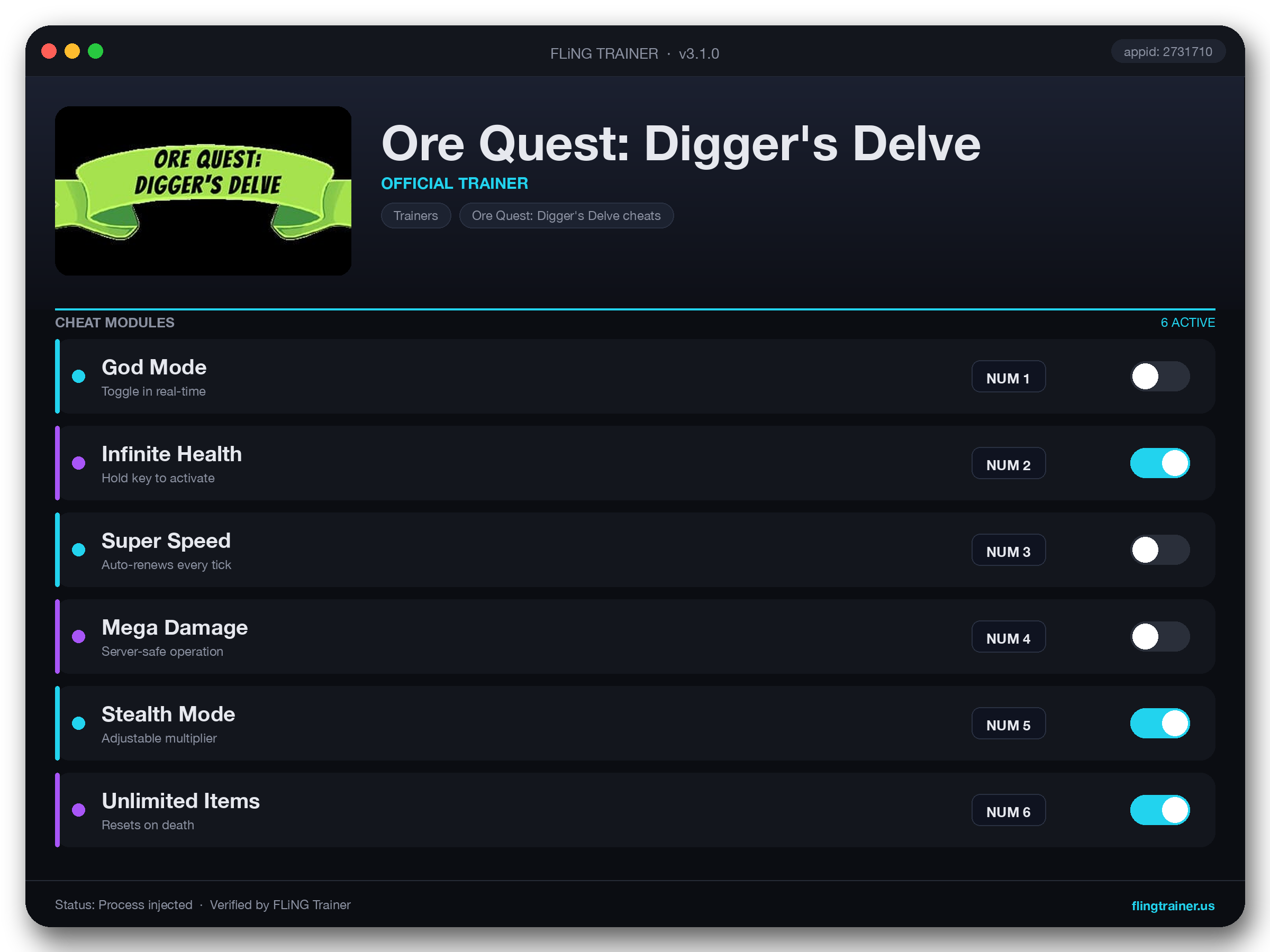 Ore Quest: Digger's Delve Trainer interface