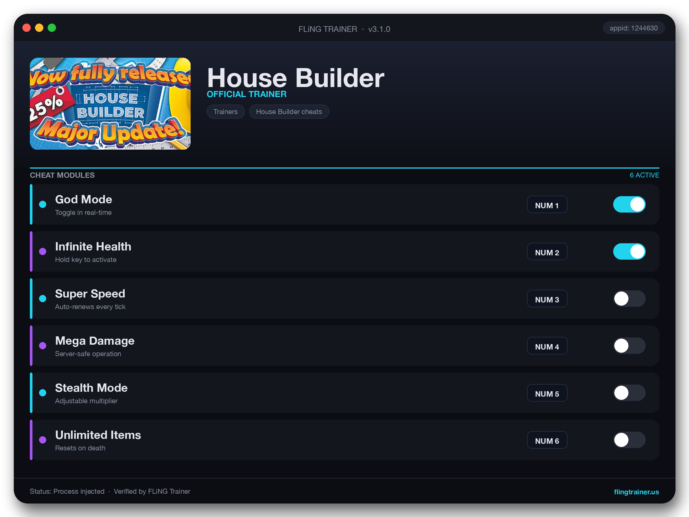 House Builder Trainer interface