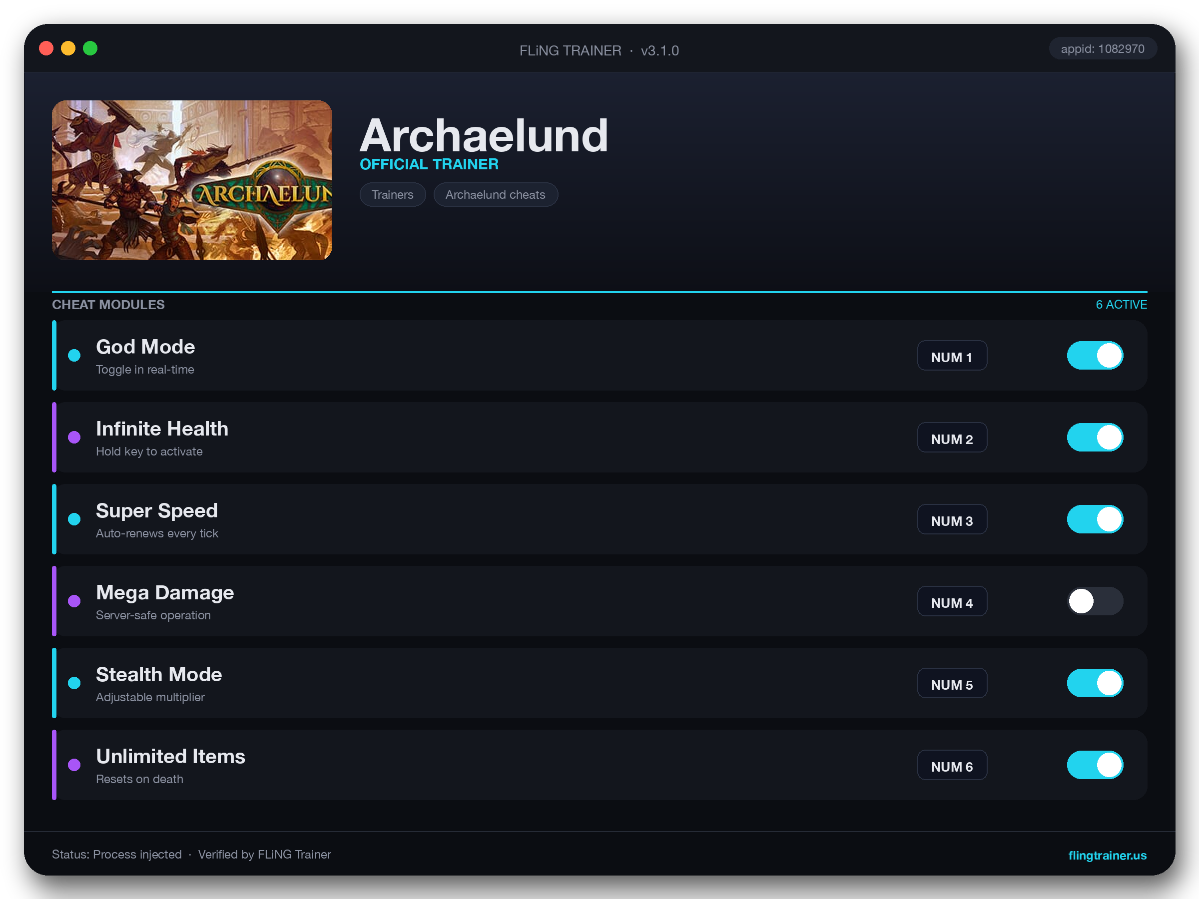 Archaelund Trainer interface