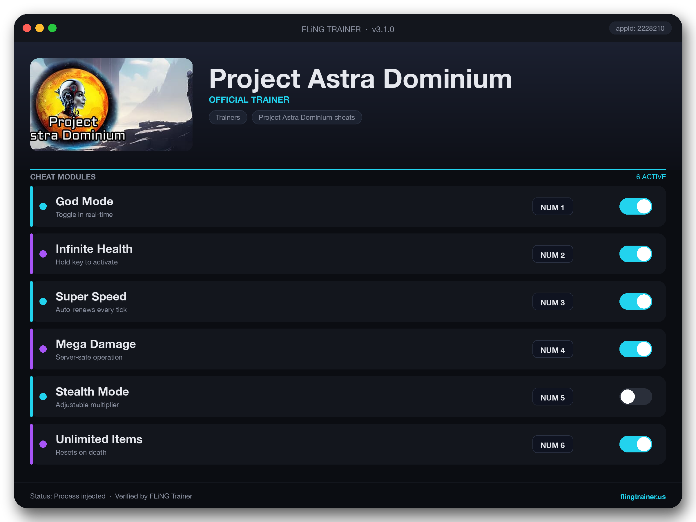 Project Astra Dominium Trainer interface