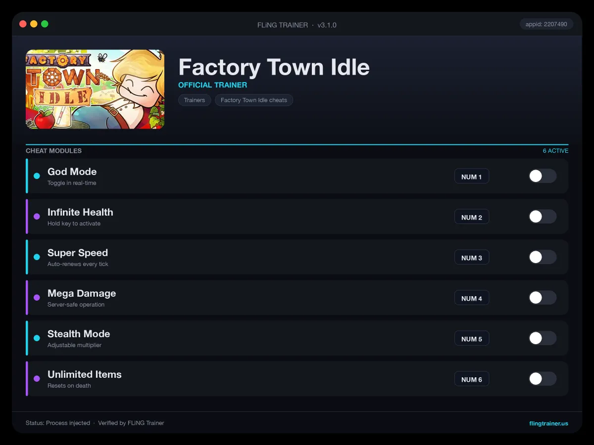 Factory Town Idle Trainer interface