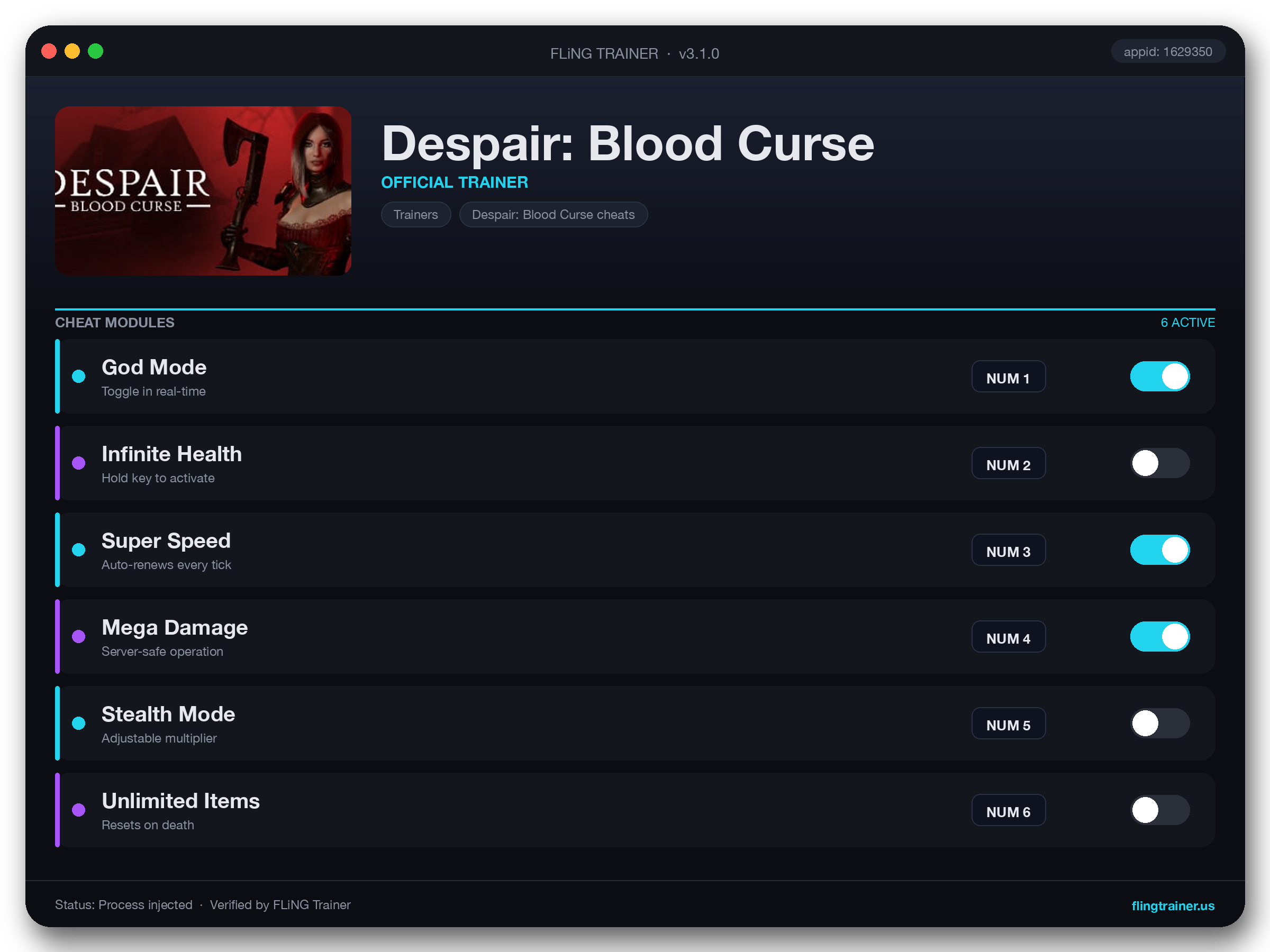 Despair: Blood Curse Trainer interface