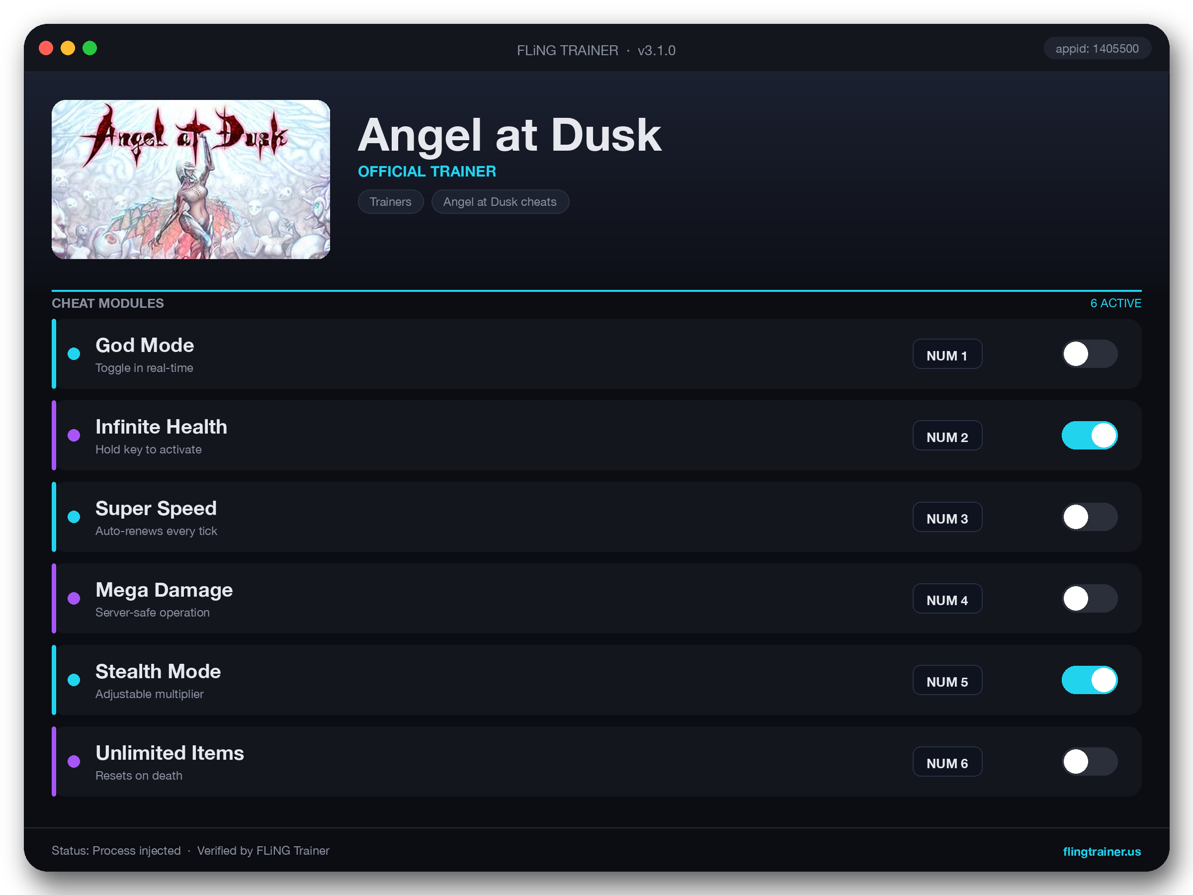 Angel at Dusk Trainer interface