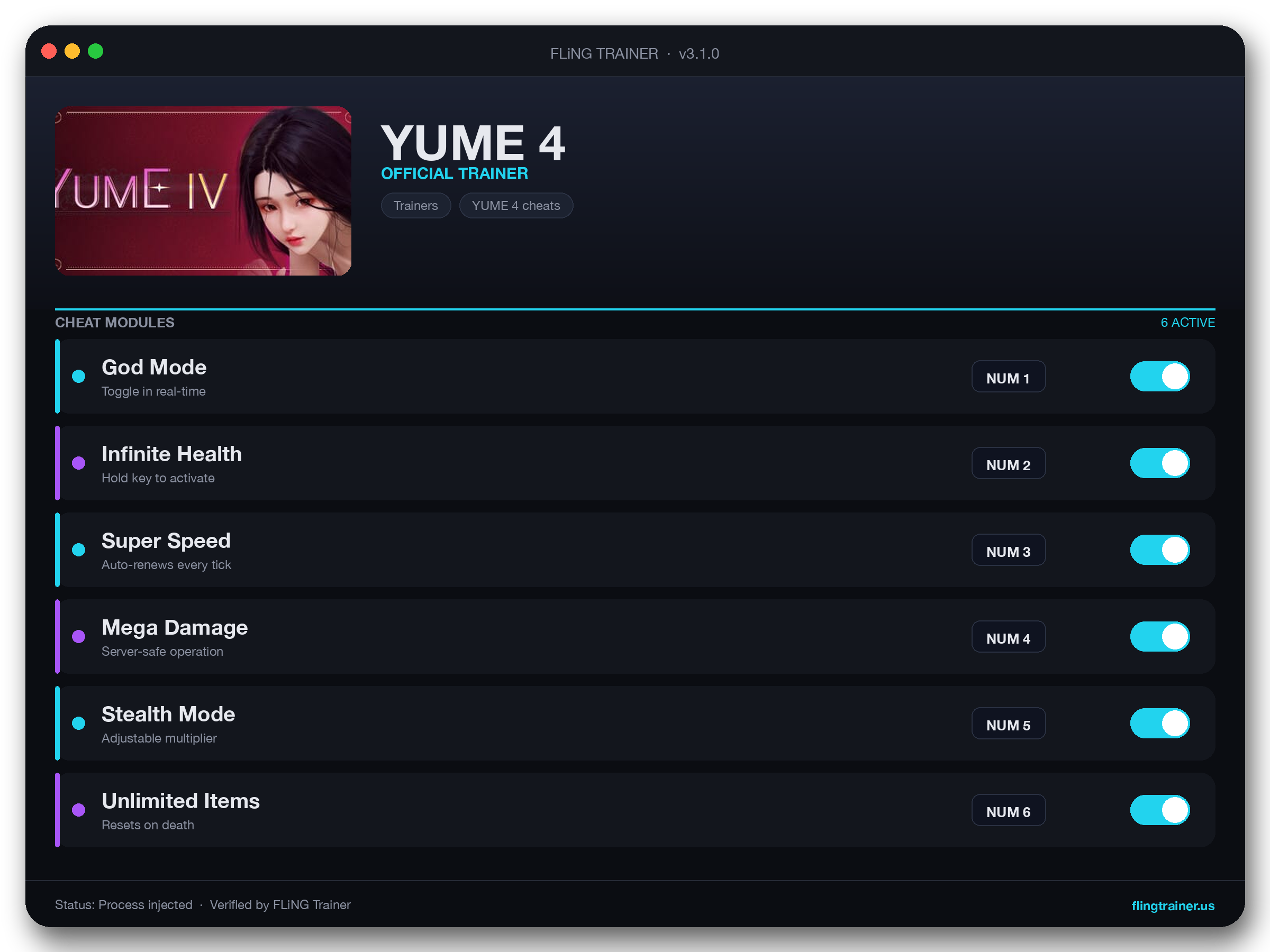 YUME 4 Trainer interface