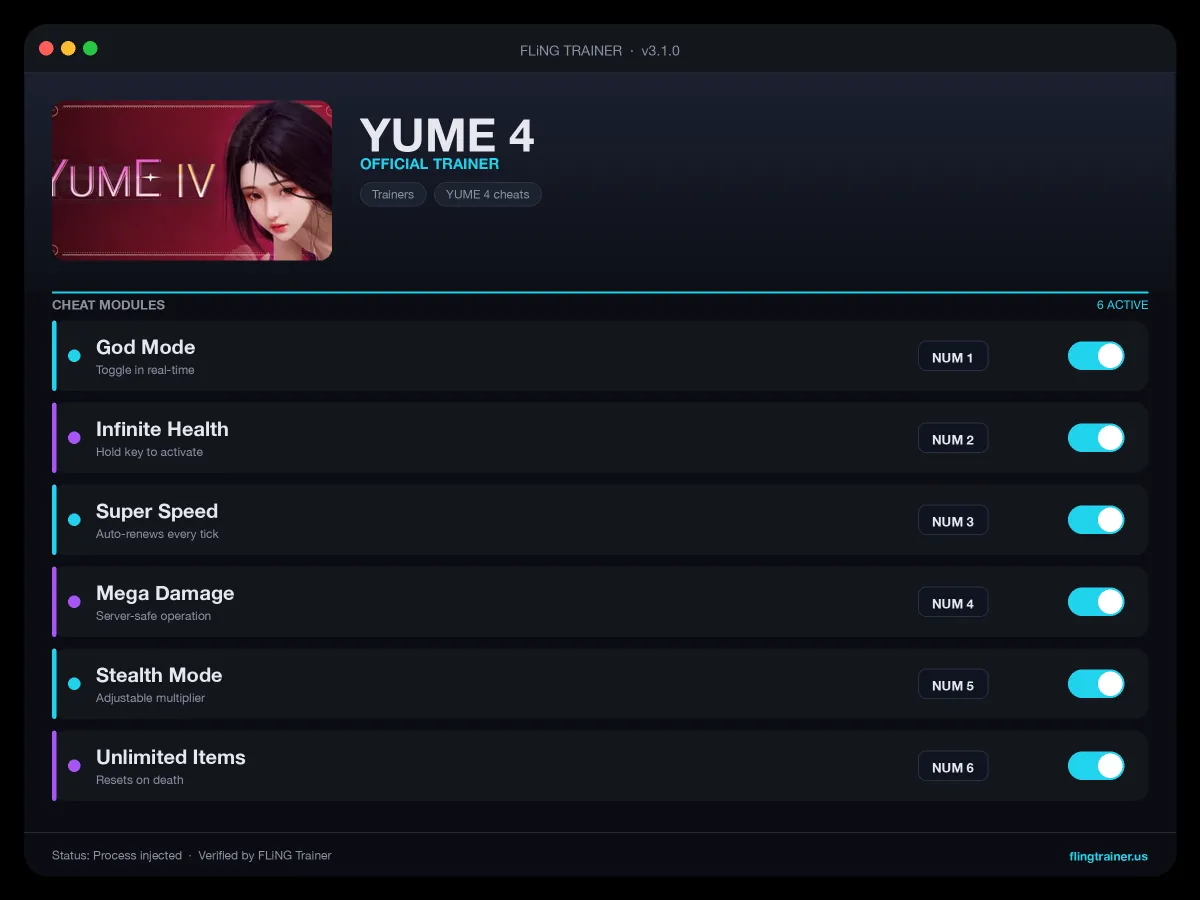 YUME 4 Trainer interface
