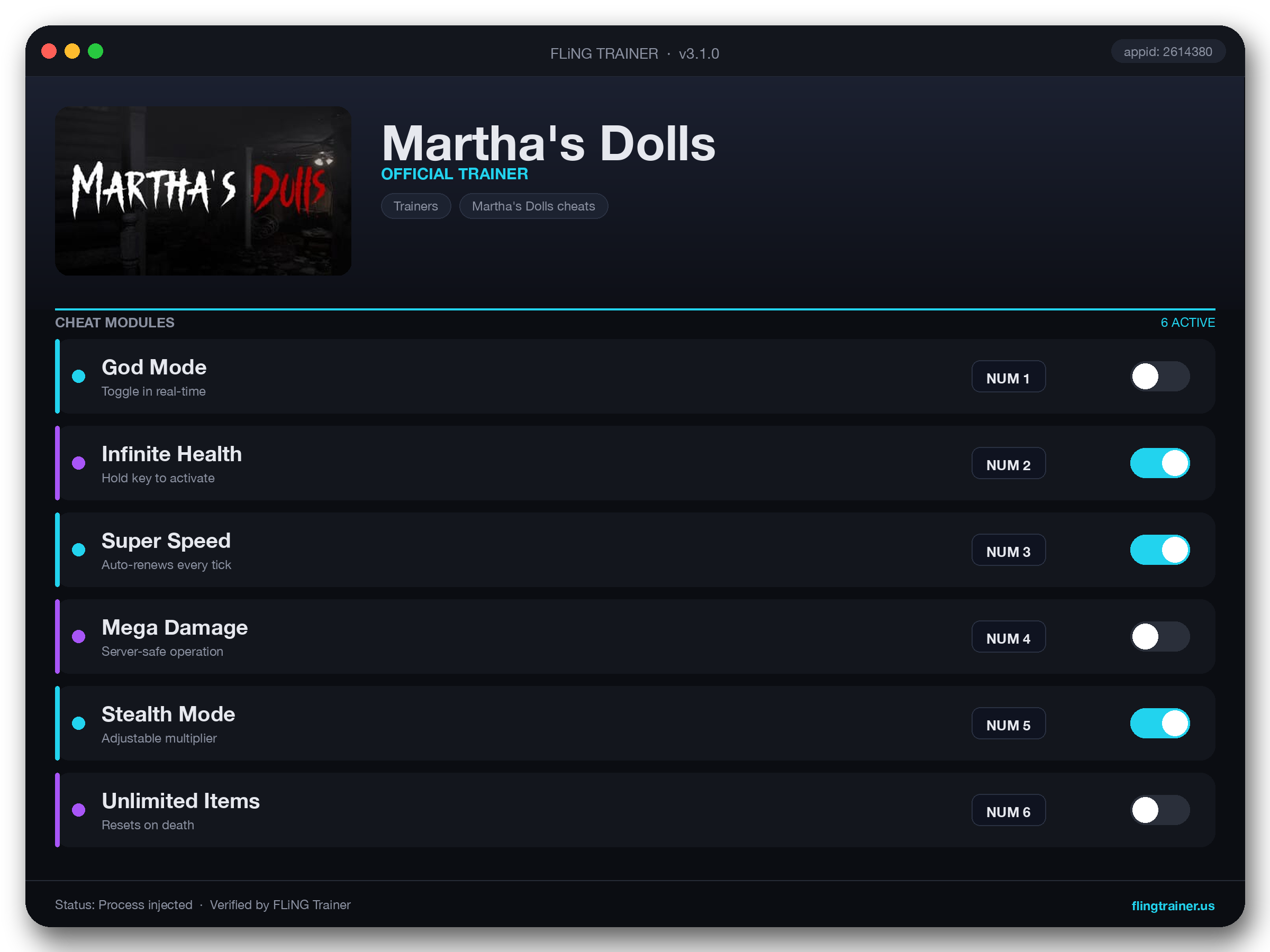 Martha's Dolls Trainer interface