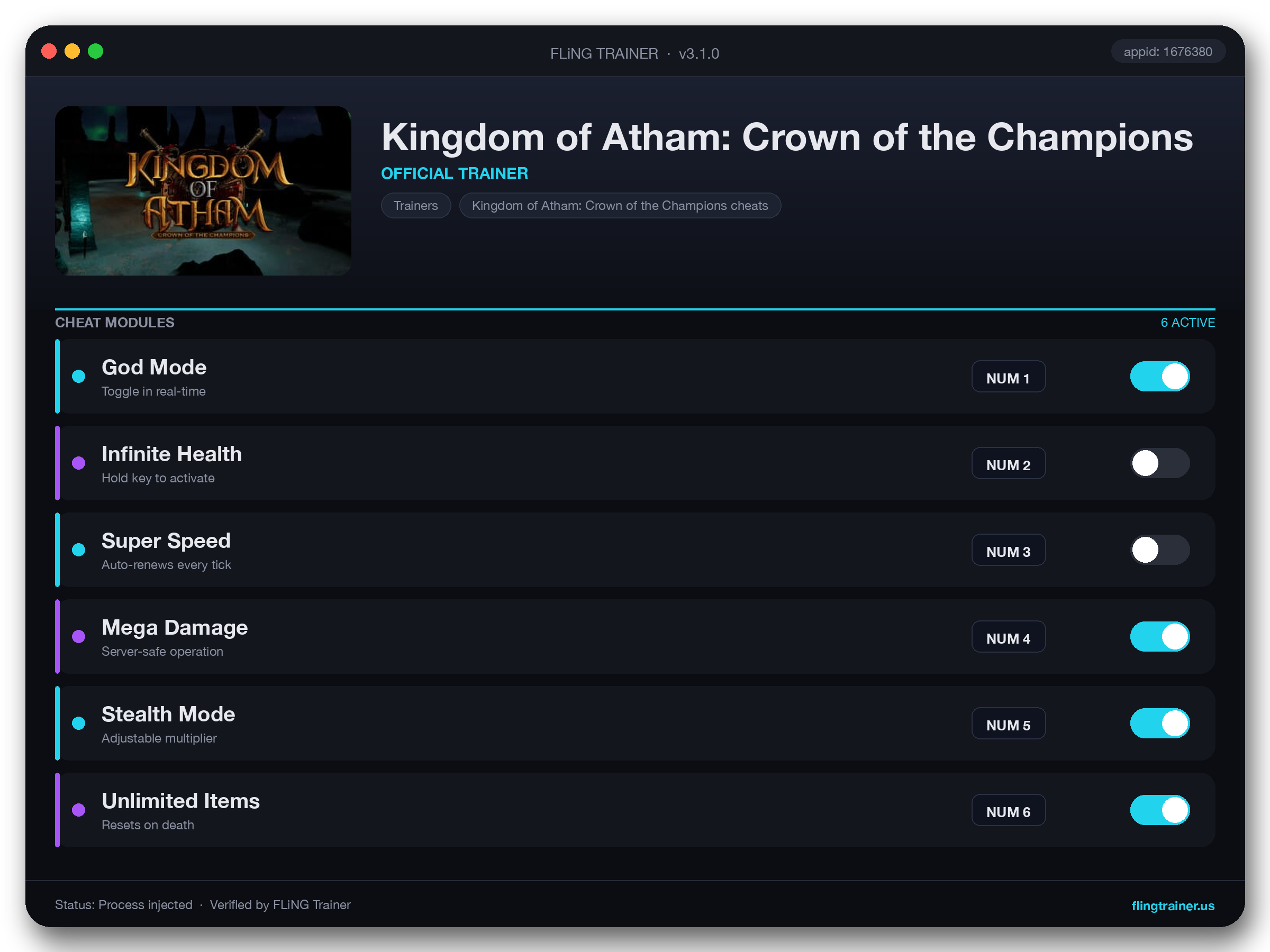 Kingdom of Atham: Crown of the Champions Trainer interface