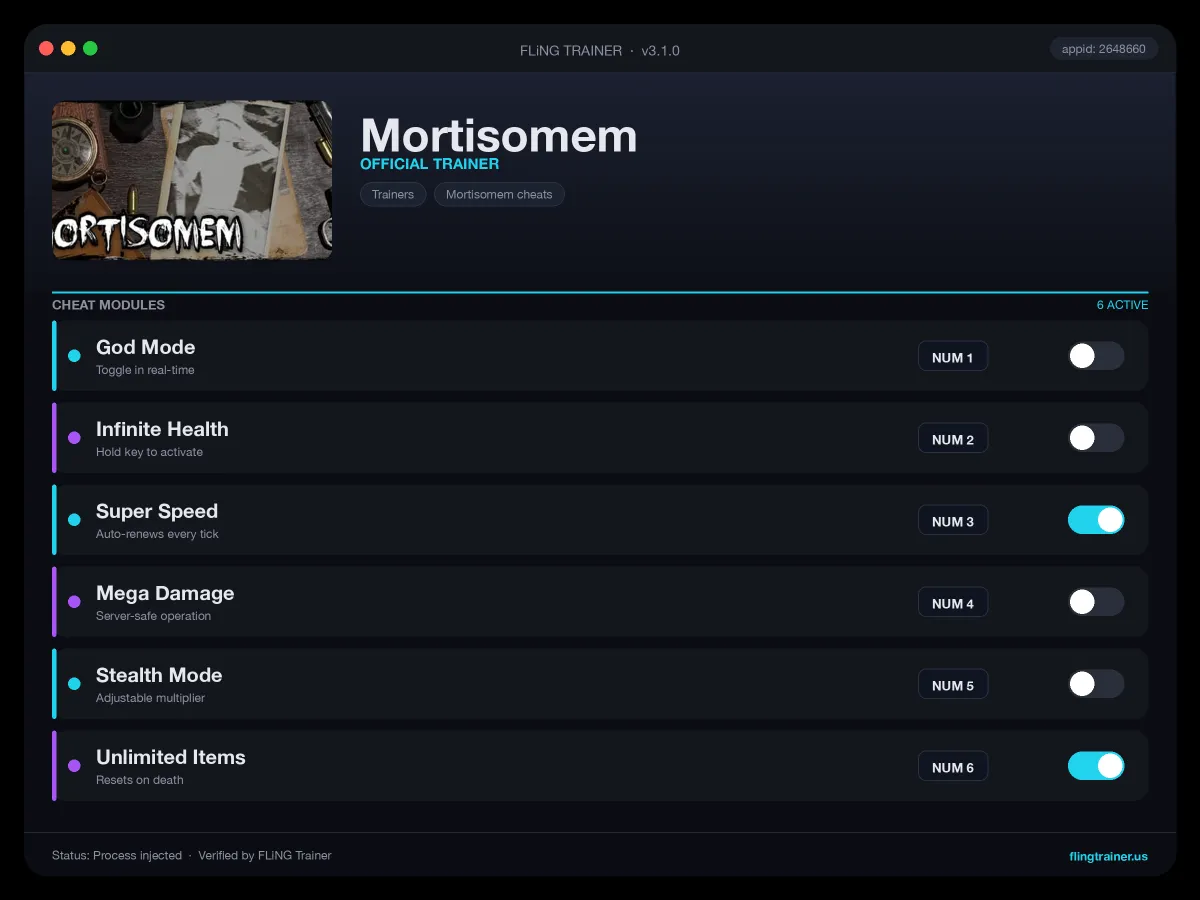 Mortisomem Trainer interface