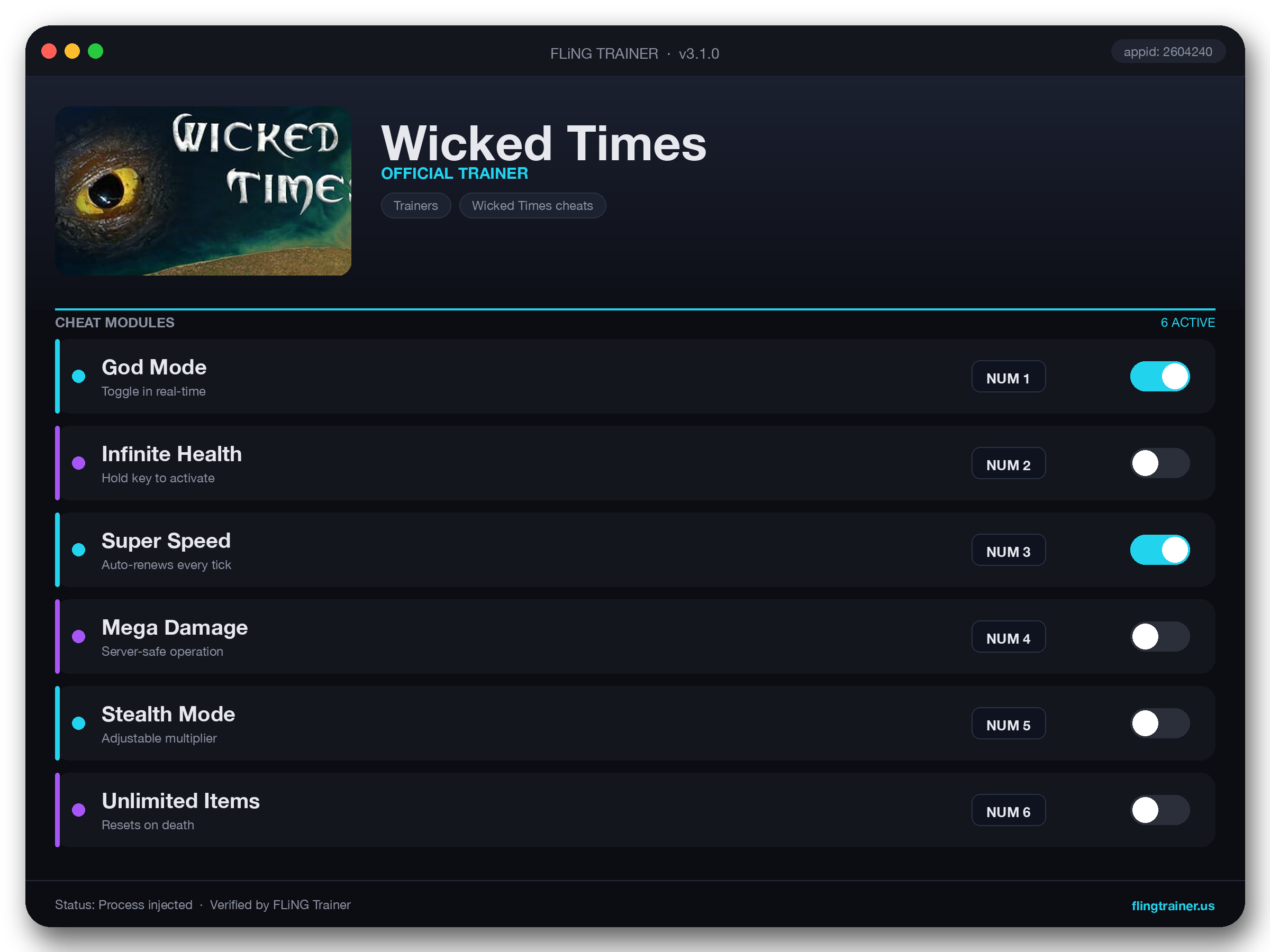 Wicked Times Trainer interface