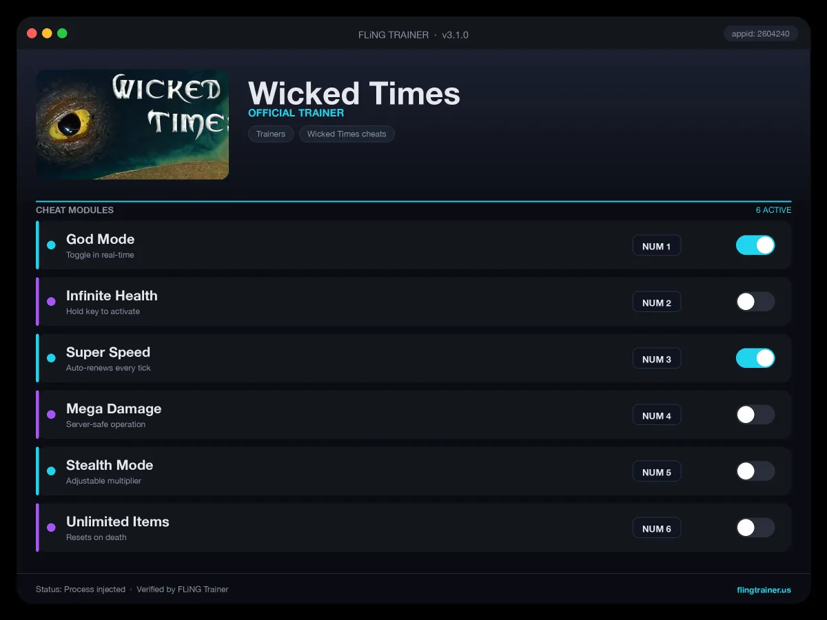 Wicked Times Trainer interface