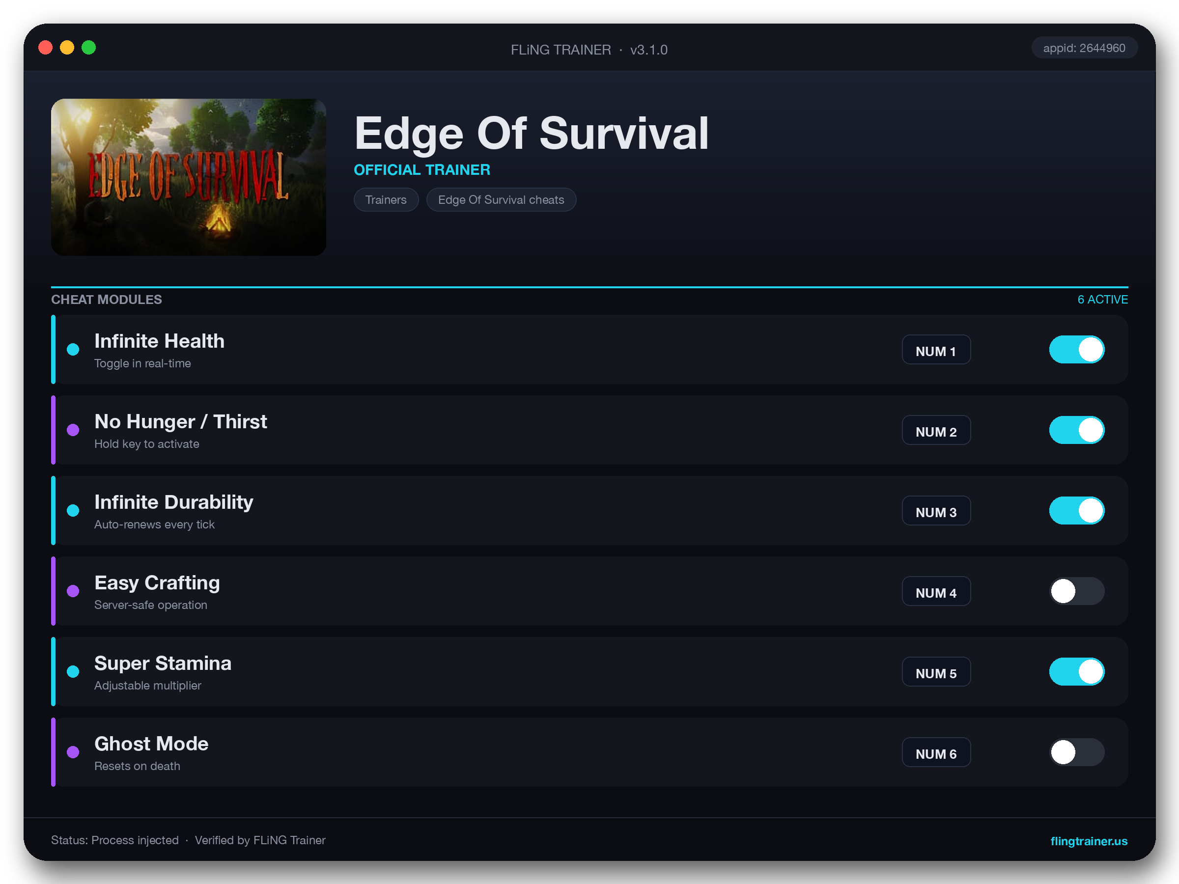 Edge Of Survival Trainer interface