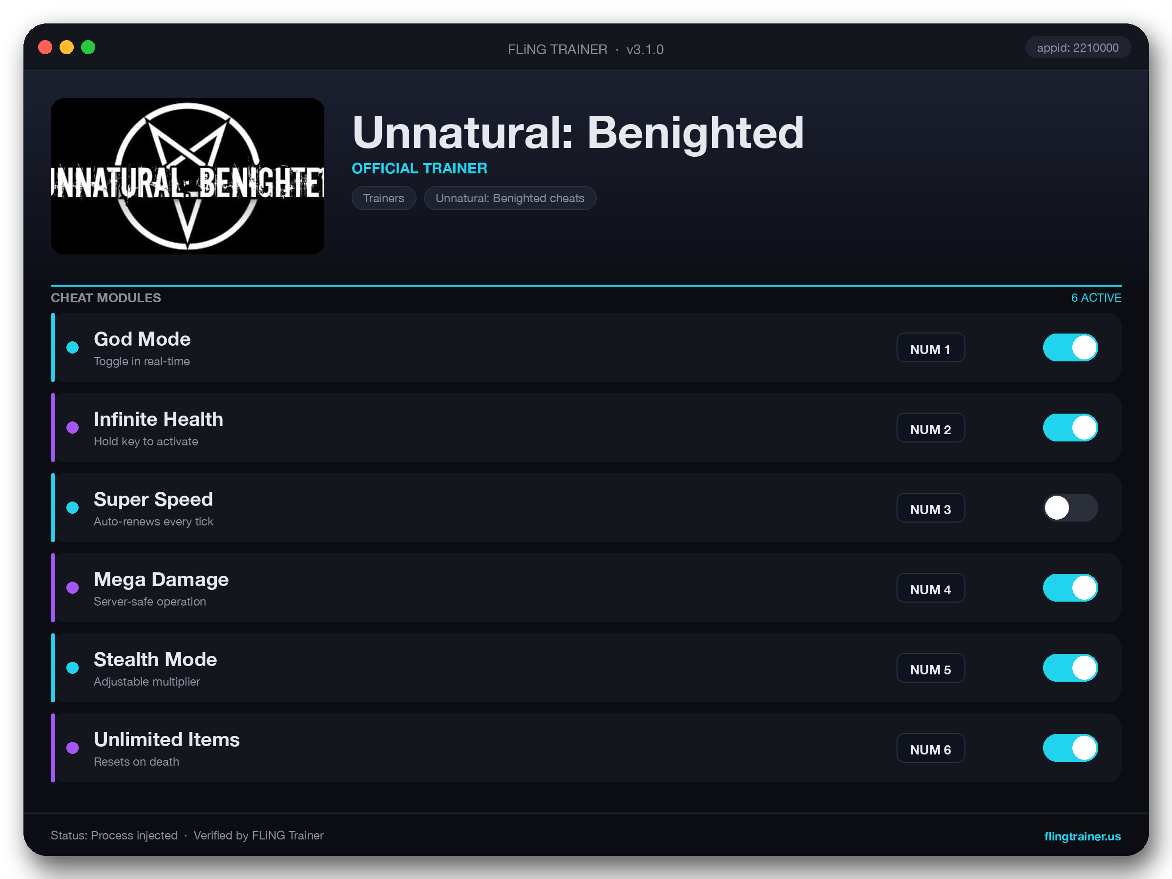 Unnatural: Benighted Trainer interface