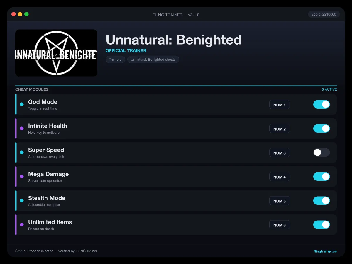 Unnatural: Benighted Trainer interface