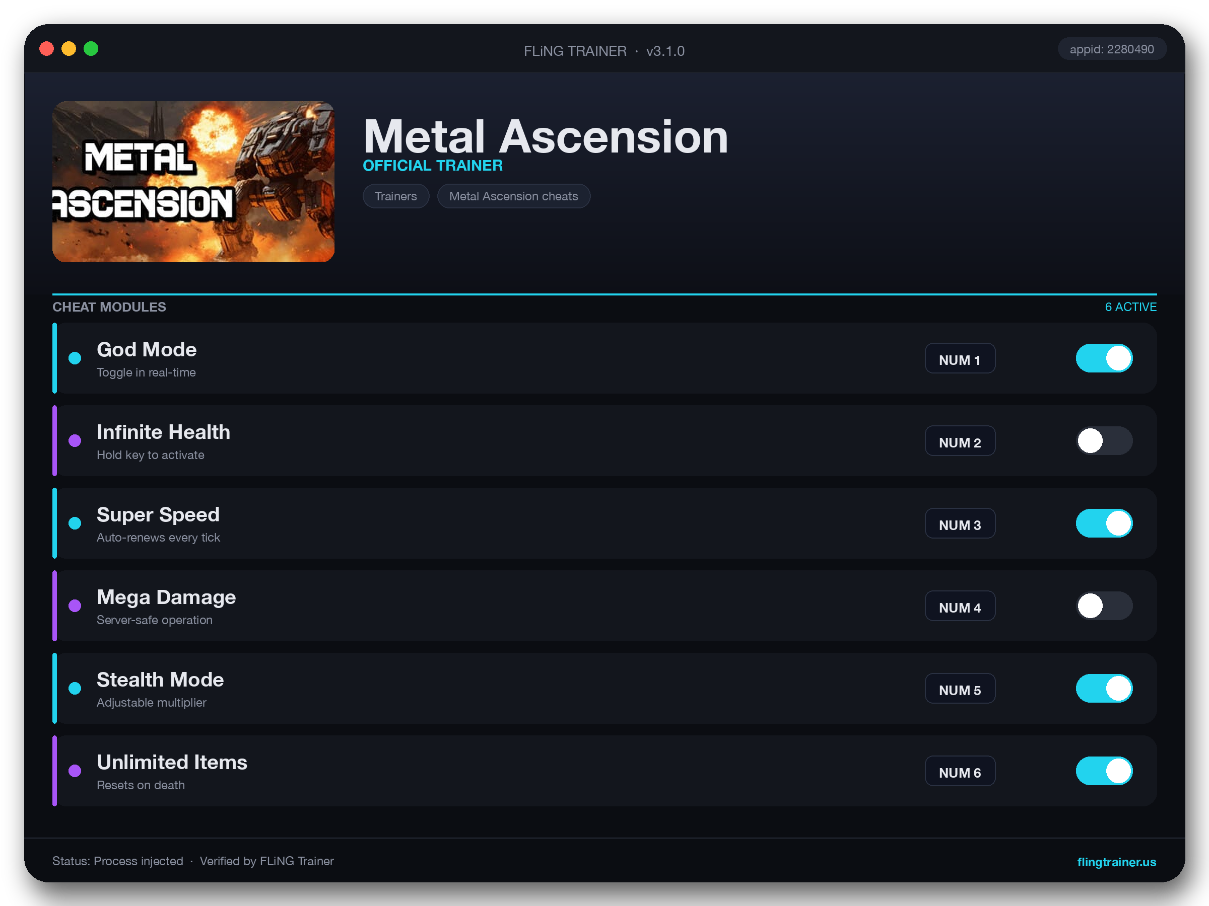 Metal Ascension Trainer interface