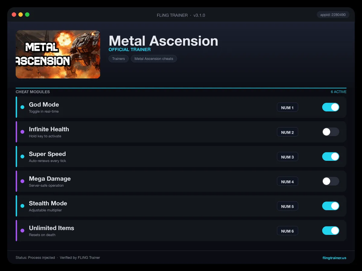 Metal Ascension Trainer interface