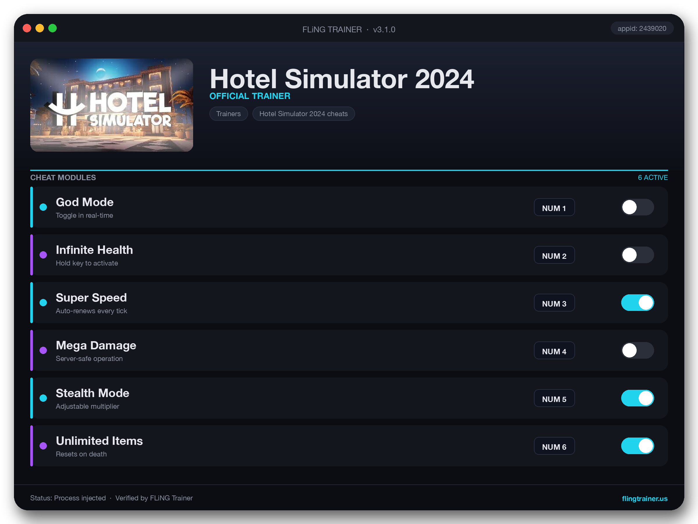 Hotel Simulator 2024 Trainer interface