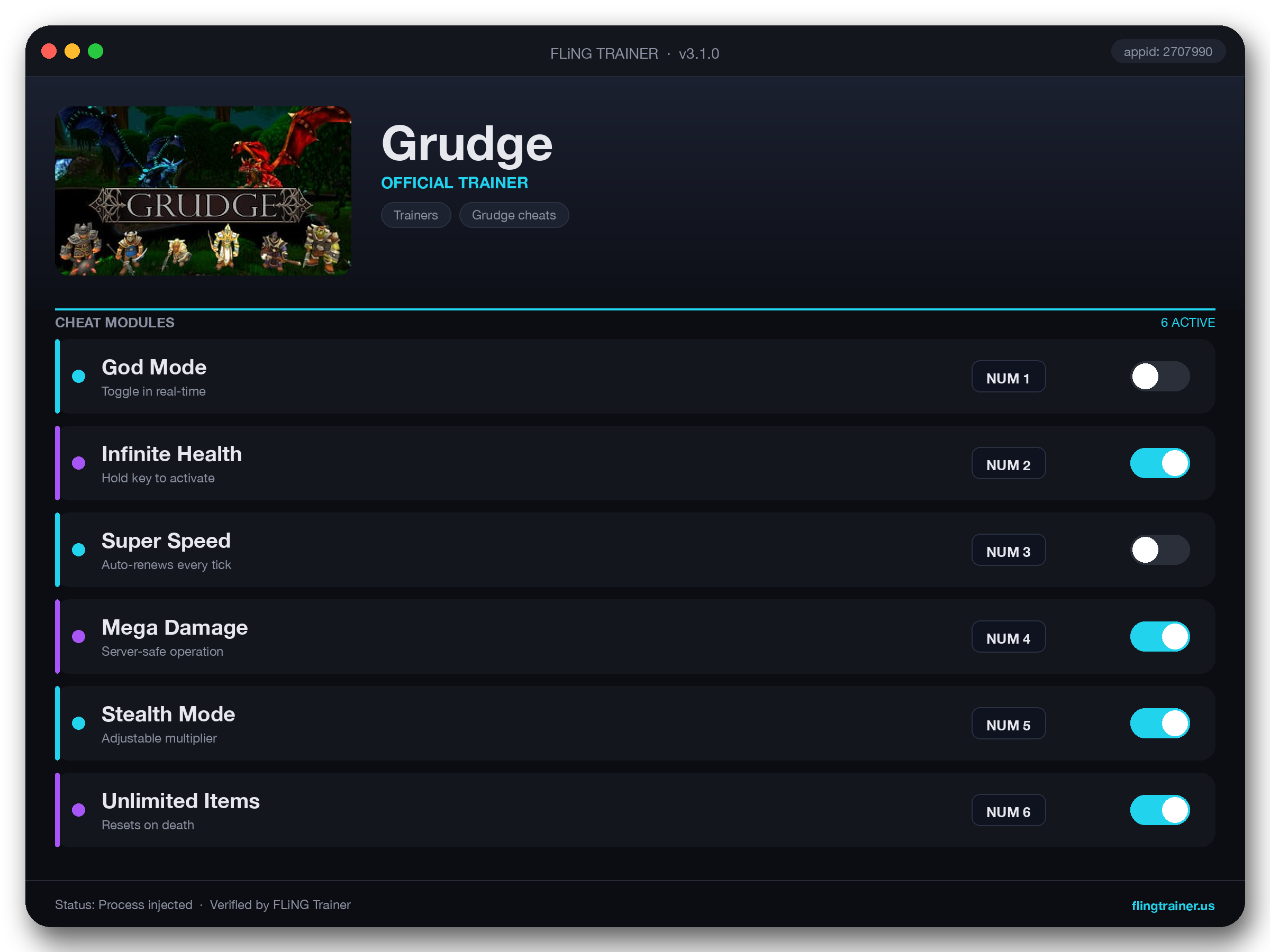 Grudge Trainer interface