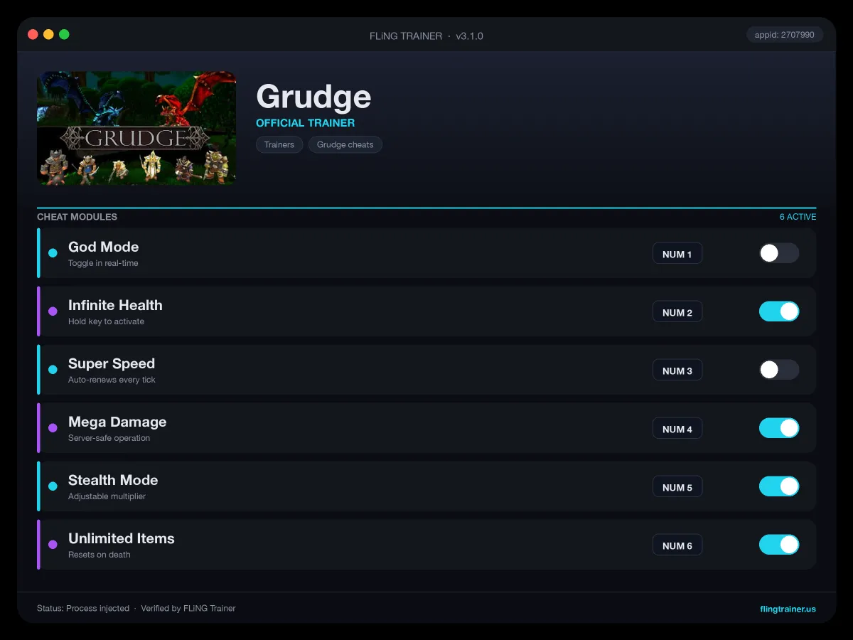 Grudge Trainer interface