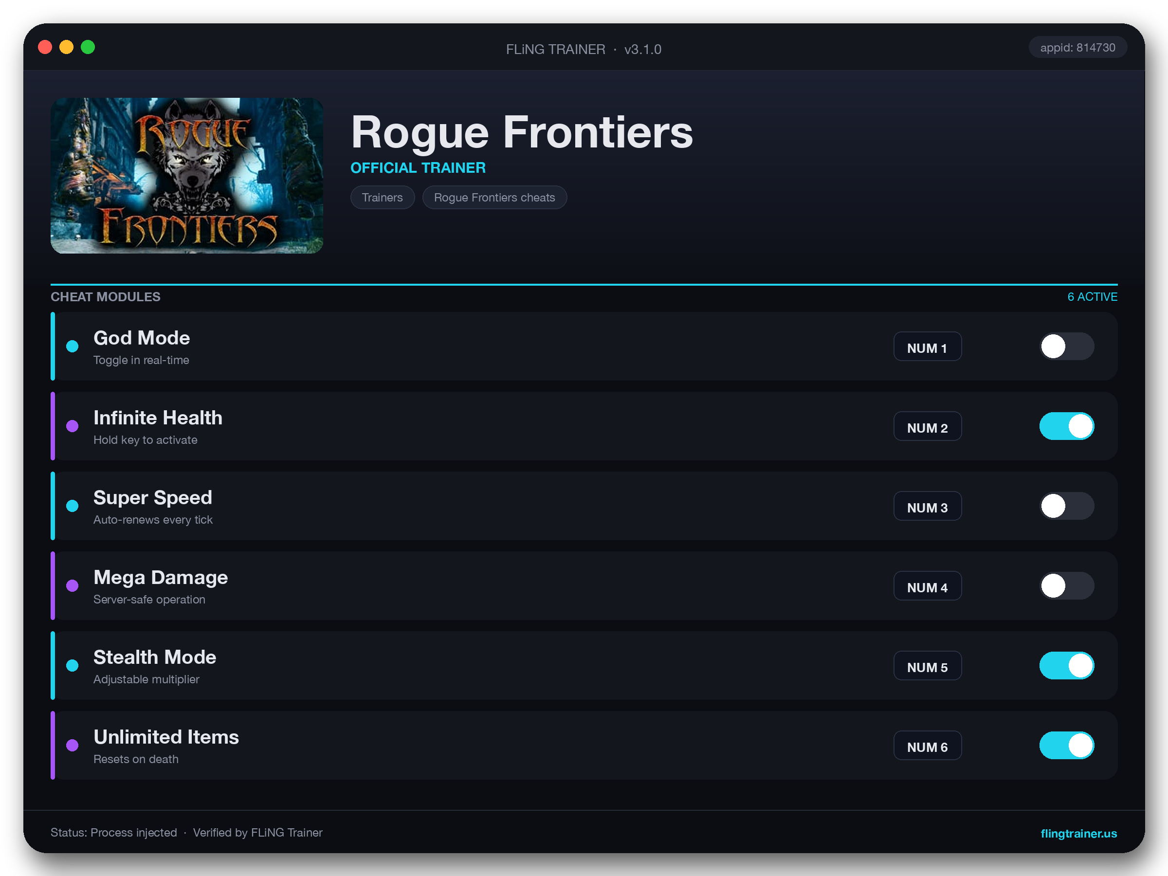 Rogue Frontiers Trainer interface