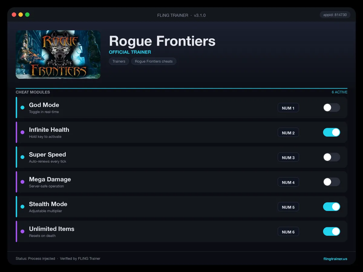 Rogue Frontiers Trainer interface