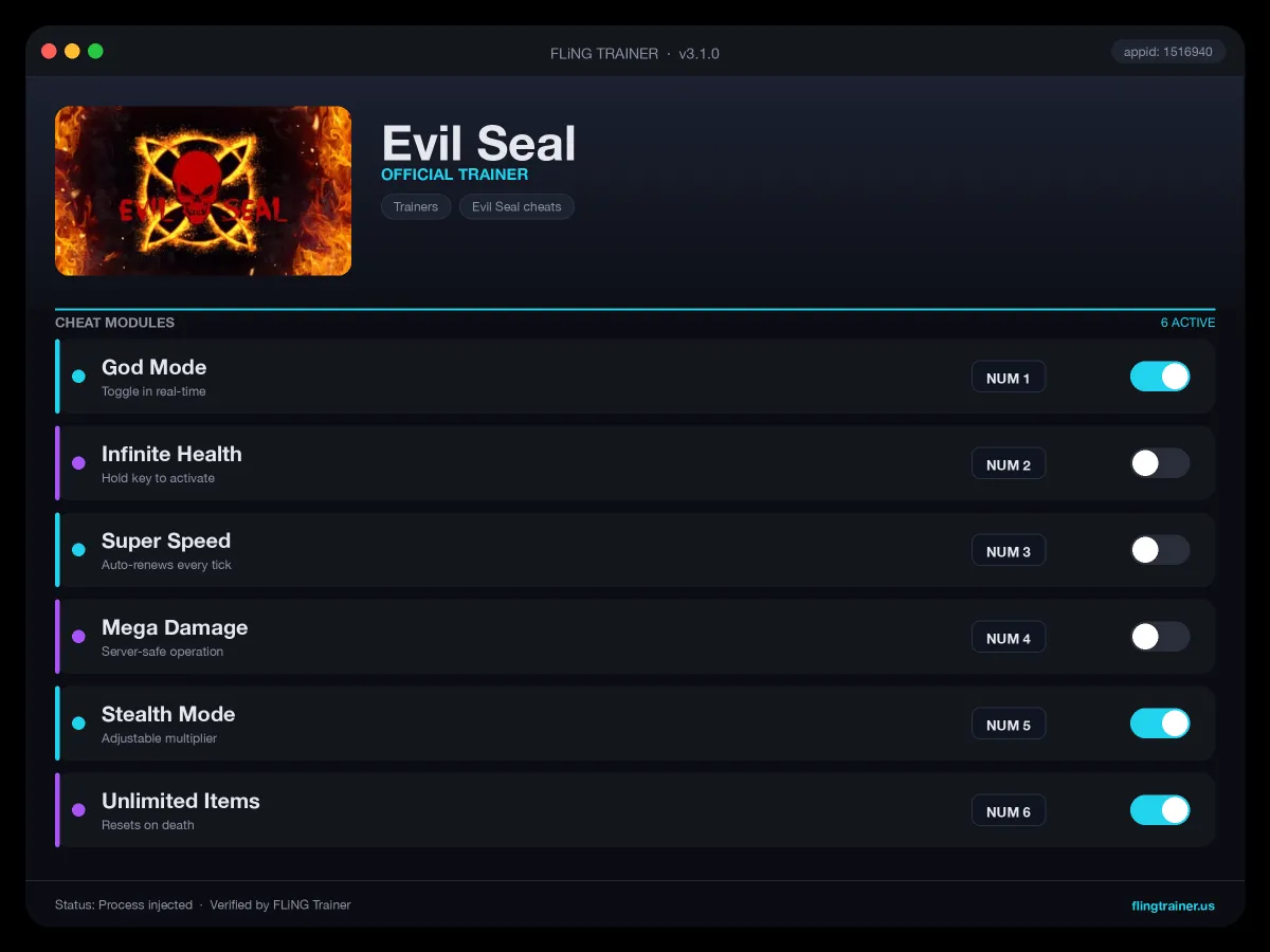 Evil Seal Trainer interface