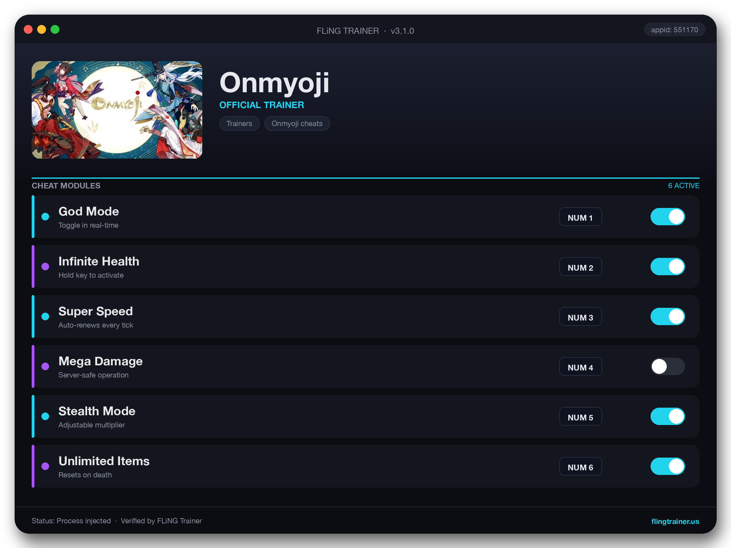 Onmyoji Trainer interface