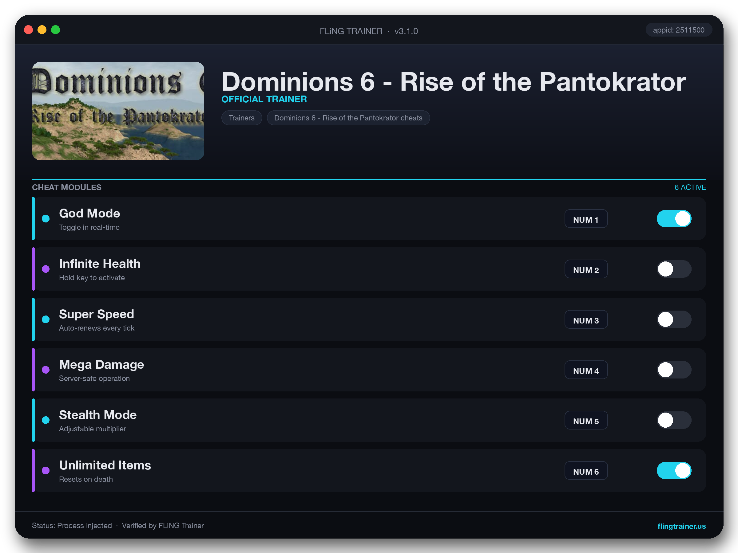Dominions 6 - Rise of the Pantokrator Trainer interface