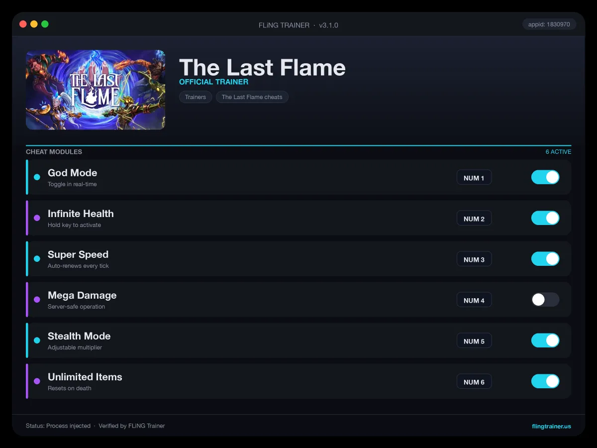 The Last Flame Trainer interface