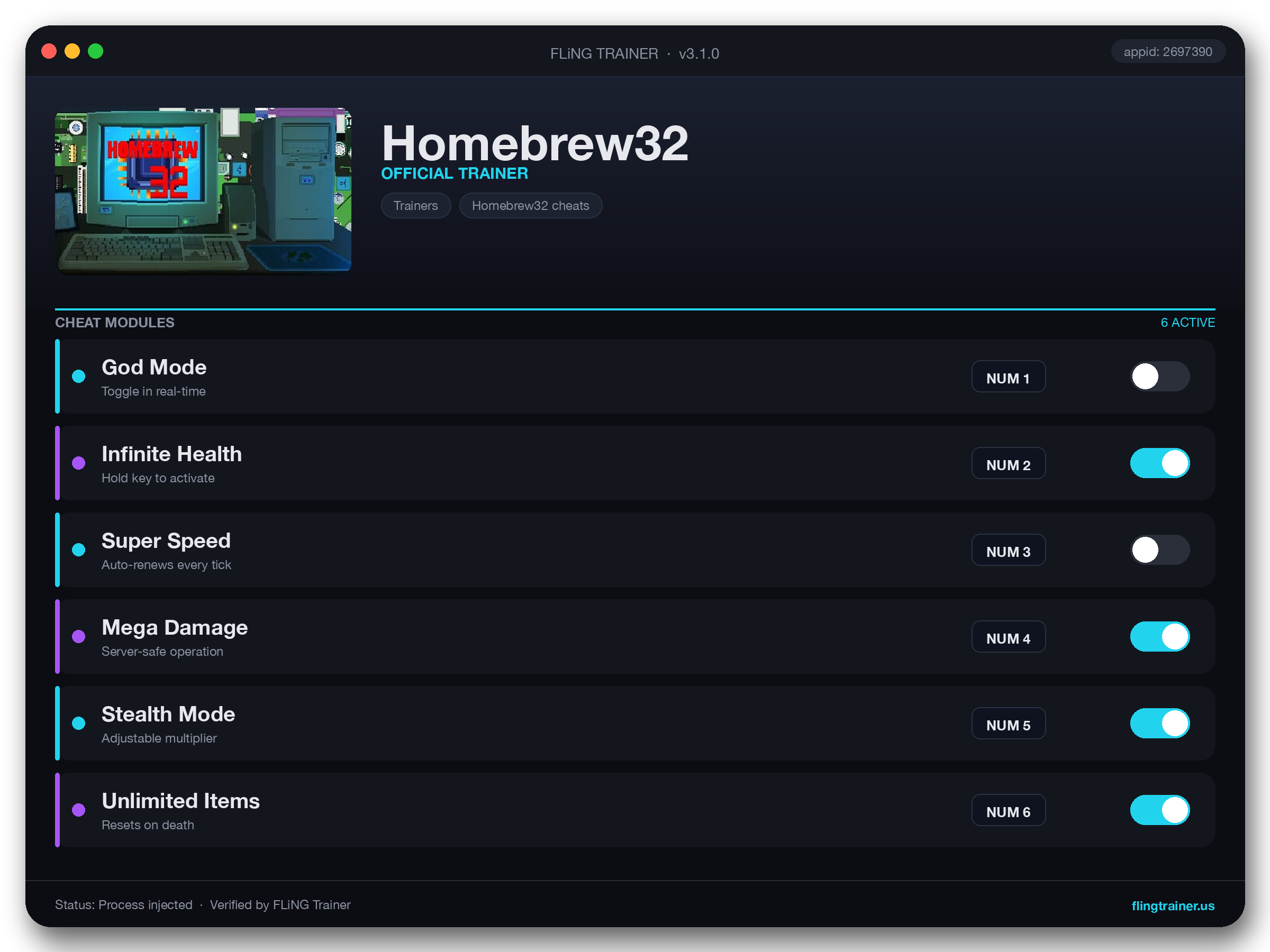 Homebrew32 Trainer interface